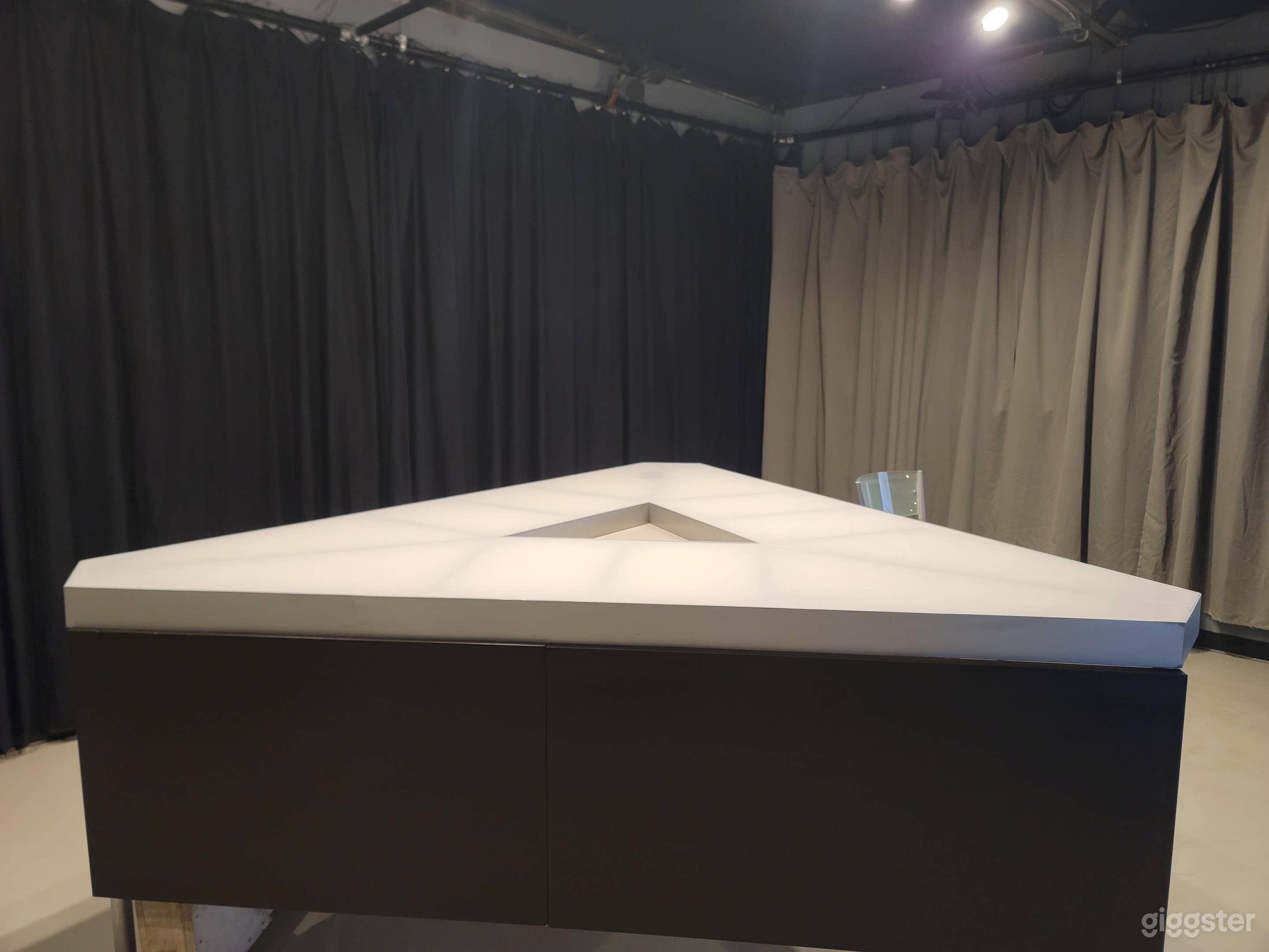 LED Lighted desk for news and television interview style production.