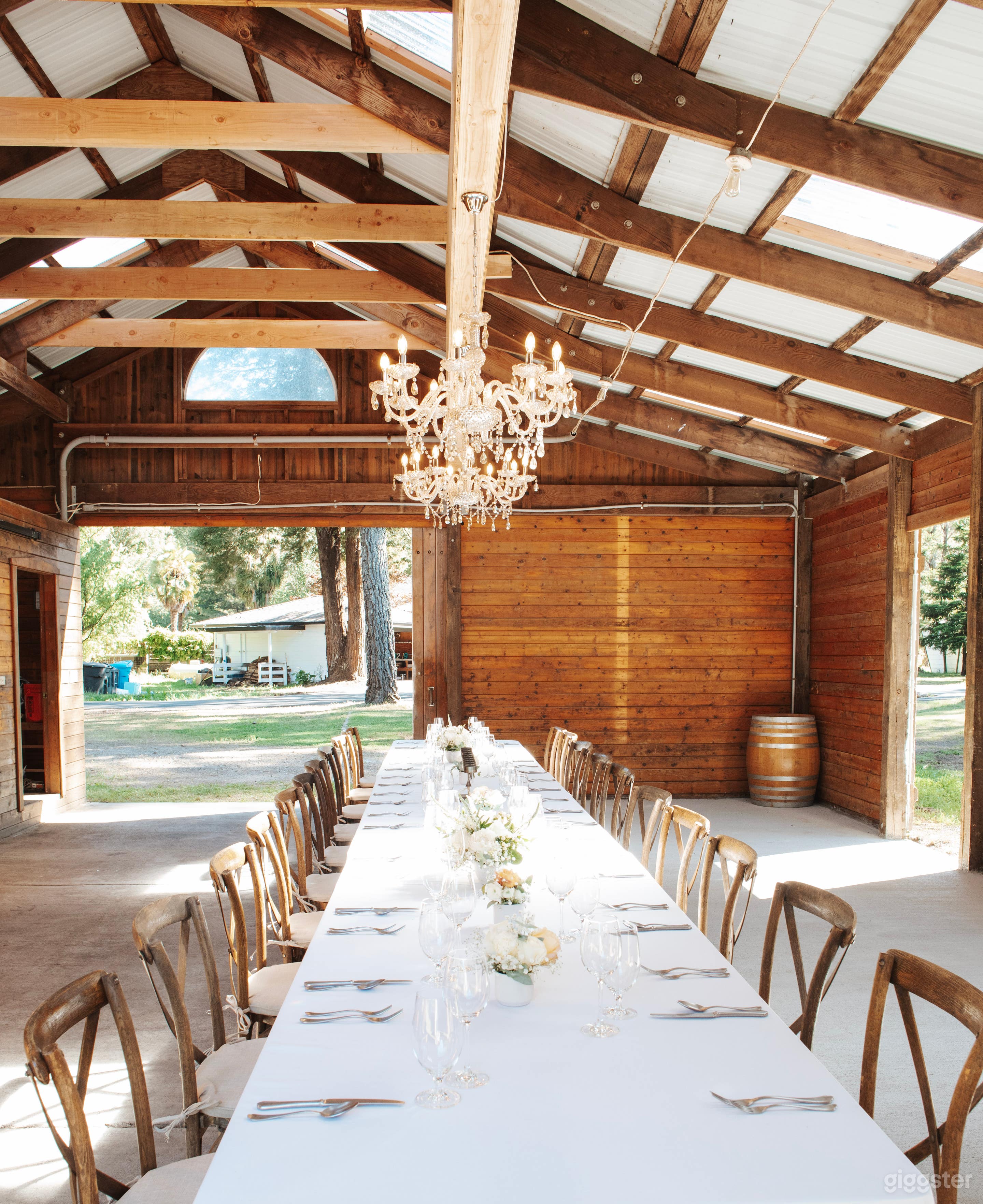 Our 1200 square foot event space, The Stables, in a separate area. Perfect for casual gatherings, team-building activities, creative shoots, or family events and weddings.