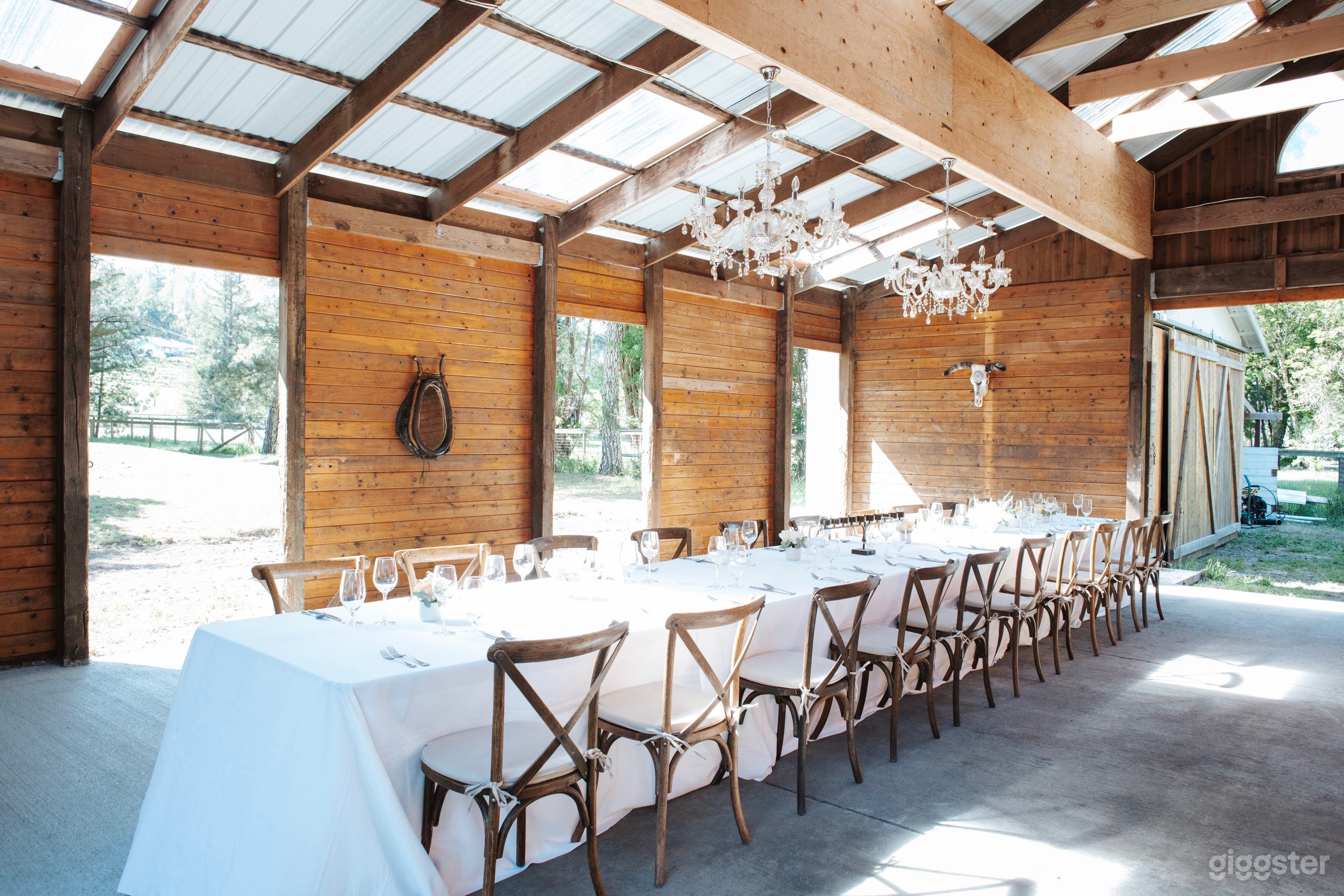 Our 1200 square foot event space, The Stables, in a separate area. Perfect for casual gatherings, team-building activities, creative shoots, or family events and weddings.