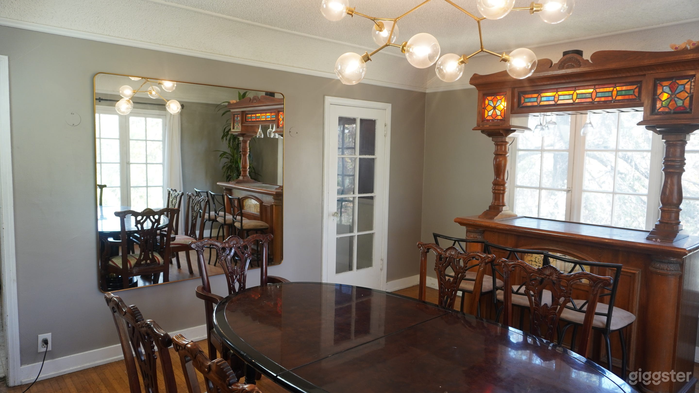 Dining room with indoor bar. 
