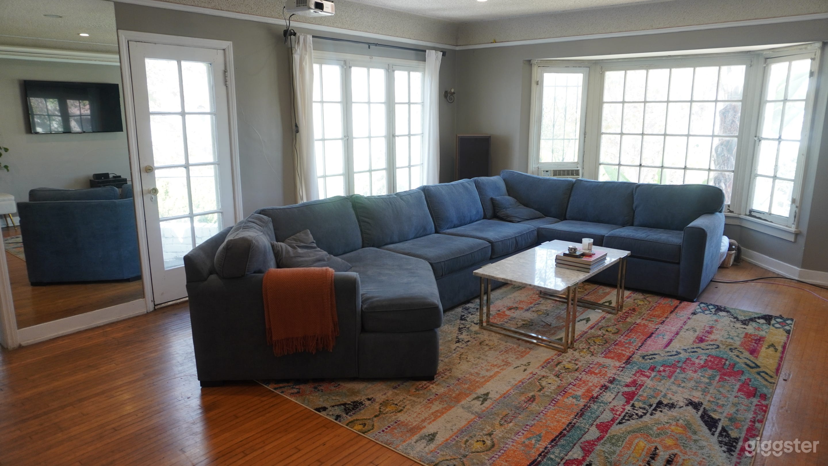 Living room with sectional couch. 