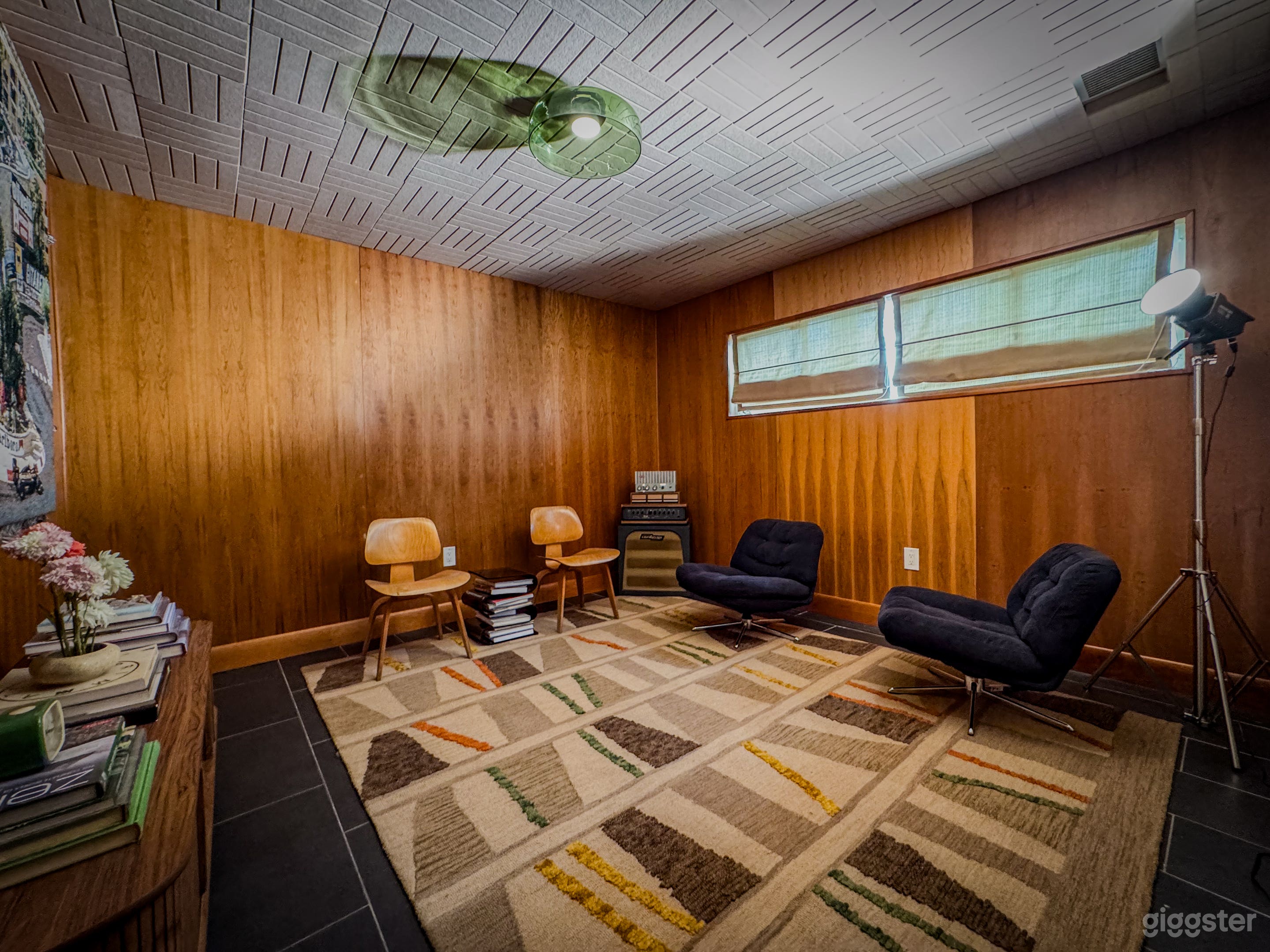 new room available to shoot, real cherry wood paneled walls, chair options