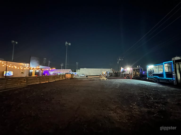  At the entrance of the lot during a food truck event 