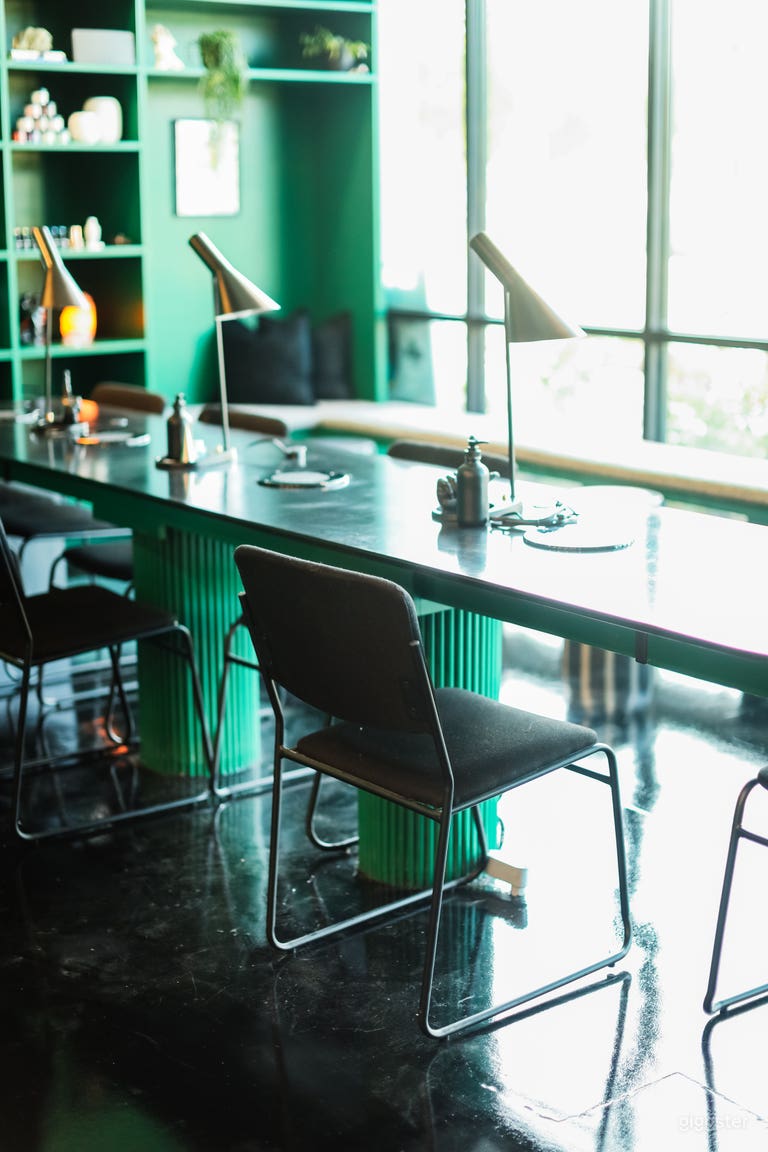  Built in table - cannot be moved but is very multi purpose. Steel top.  