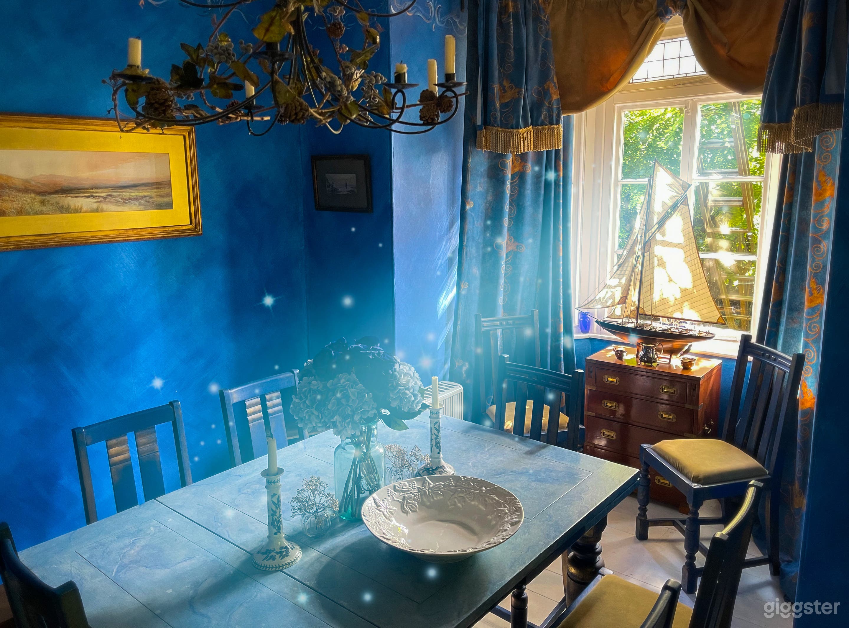 The blue dining room