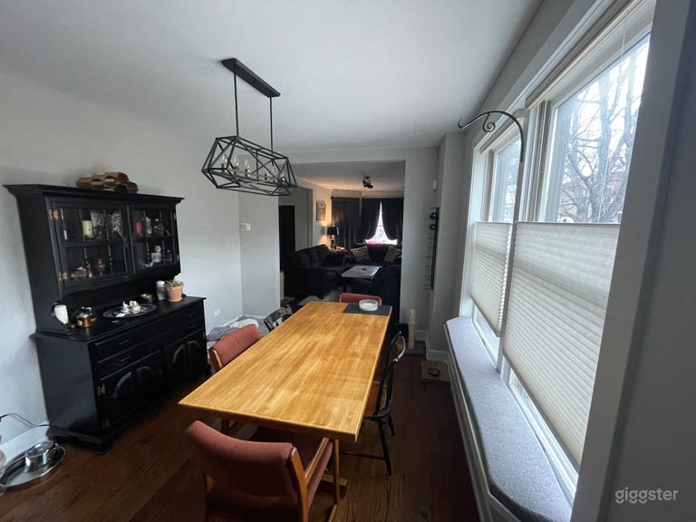  First floor dinning room facing north into living room. The dinning room windows to the right, face Homan Ave. (view to east). 