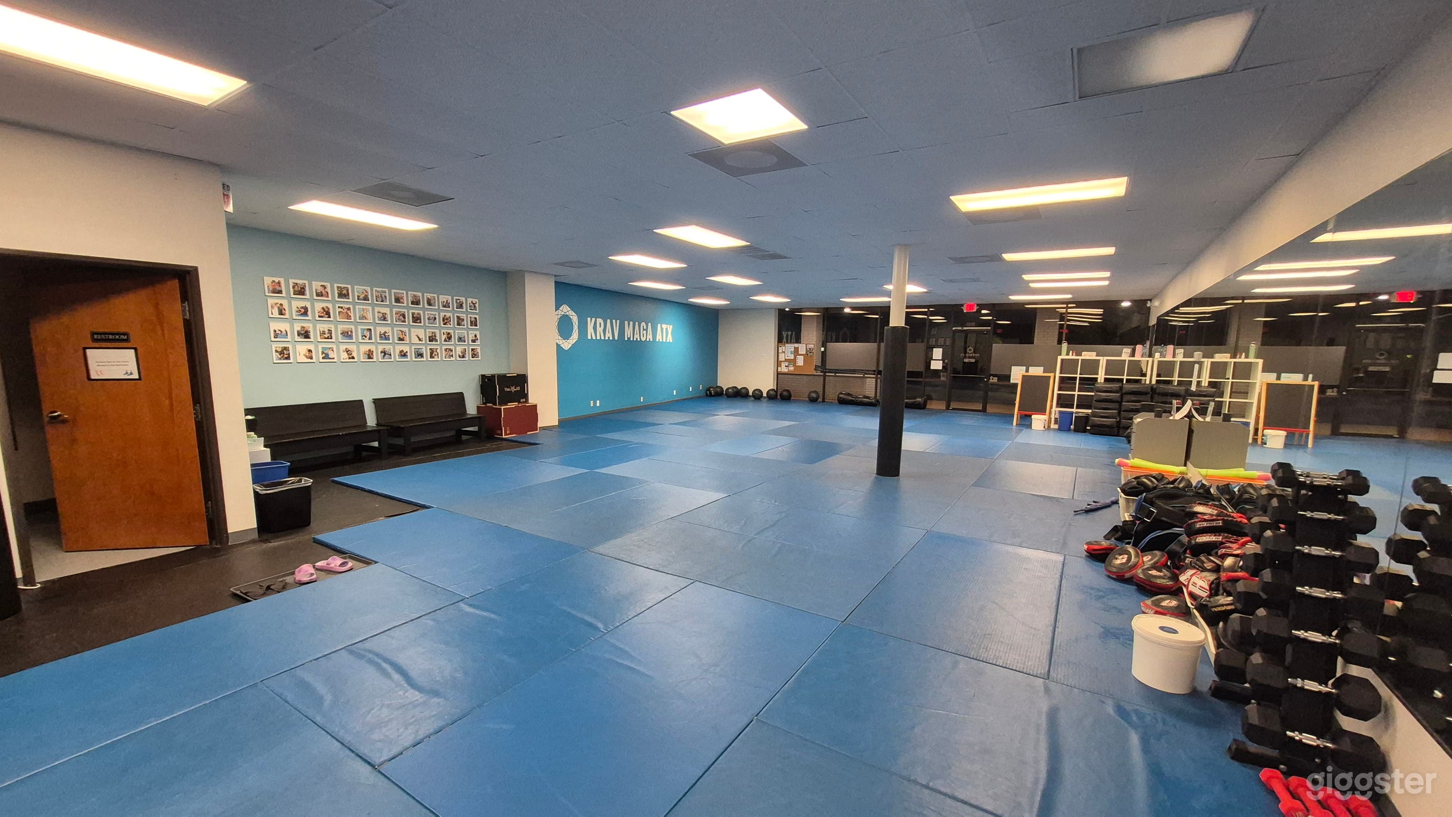 Note floor to ceiling windows at the front of Room 1. Bathroom in Room 1 is on the left. 