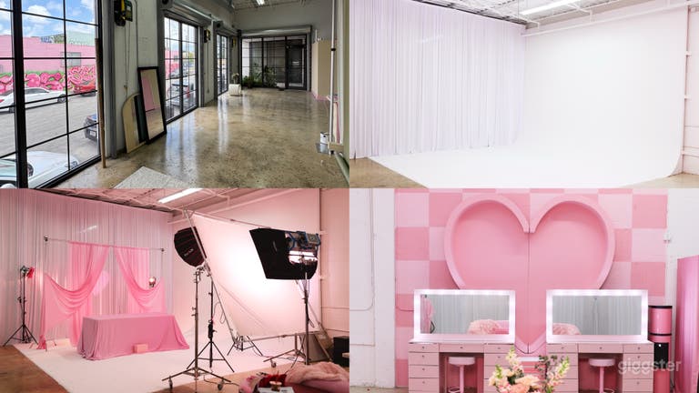  10ft natural light windows, 20ft x 19ft cyc-wall, custom set design, and GLAM stations for hair and make up. 