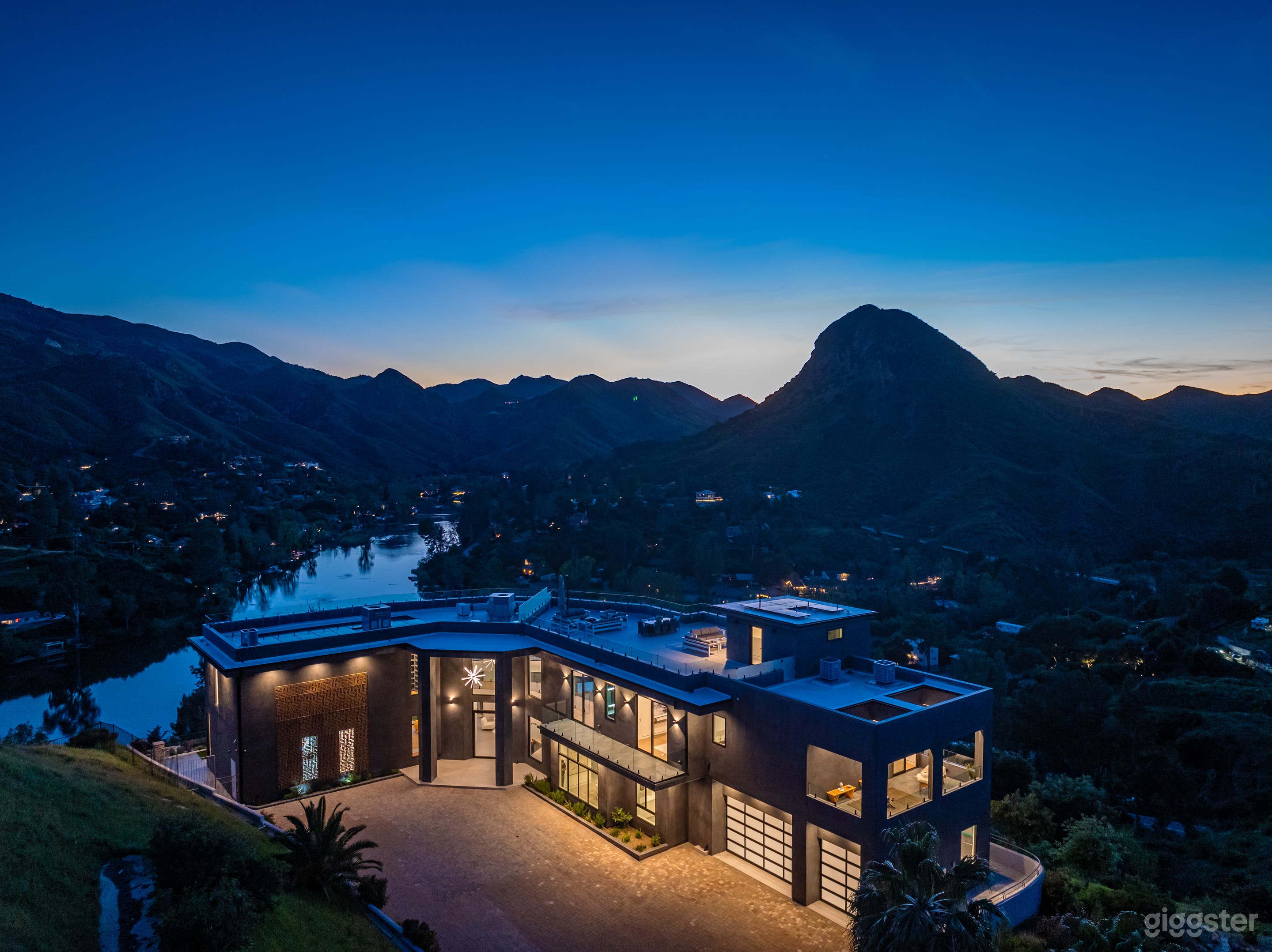 Property overview at dusk