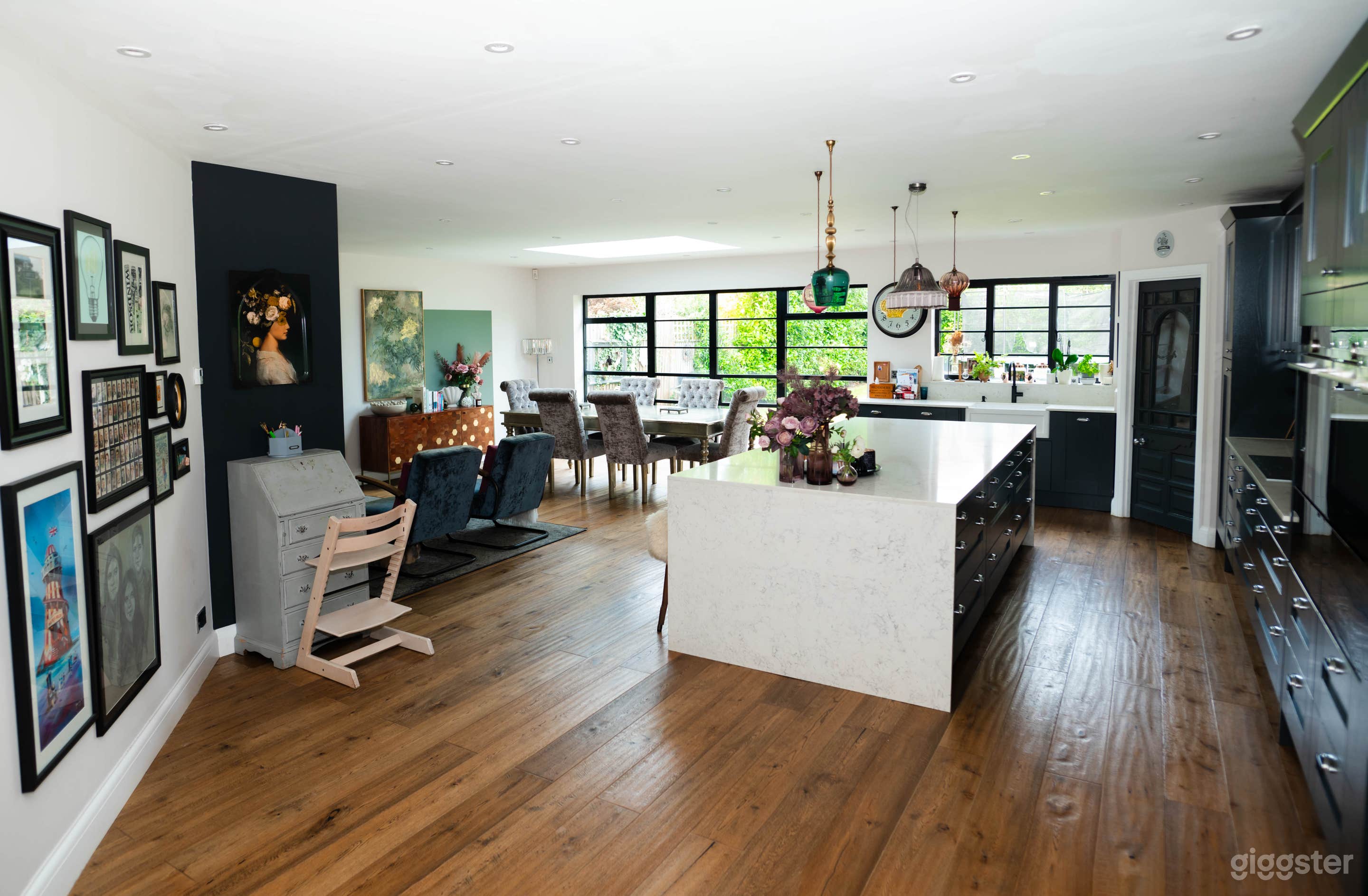 Kitchen, dining and playroom