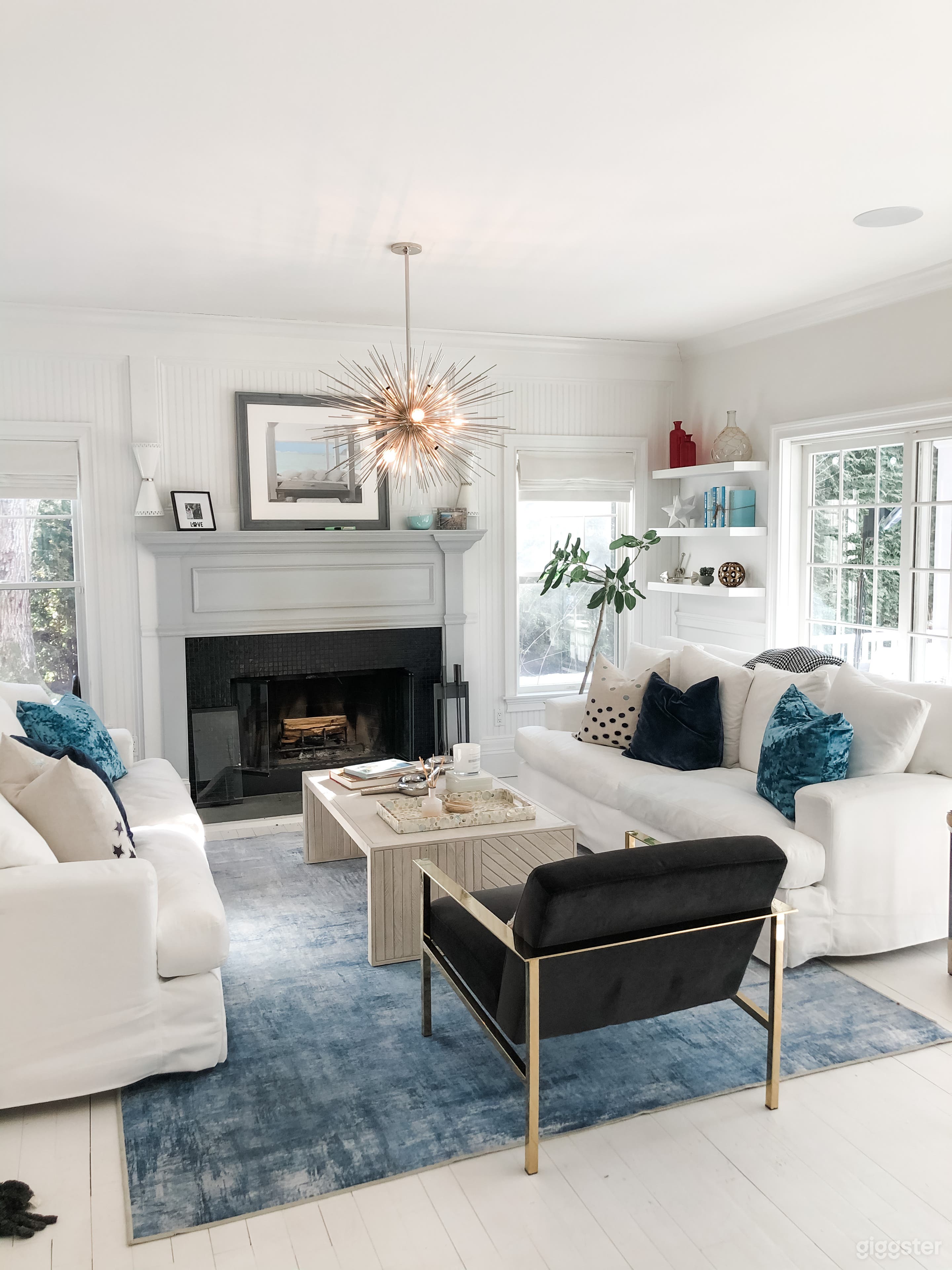 Living space with wood burning fireplace