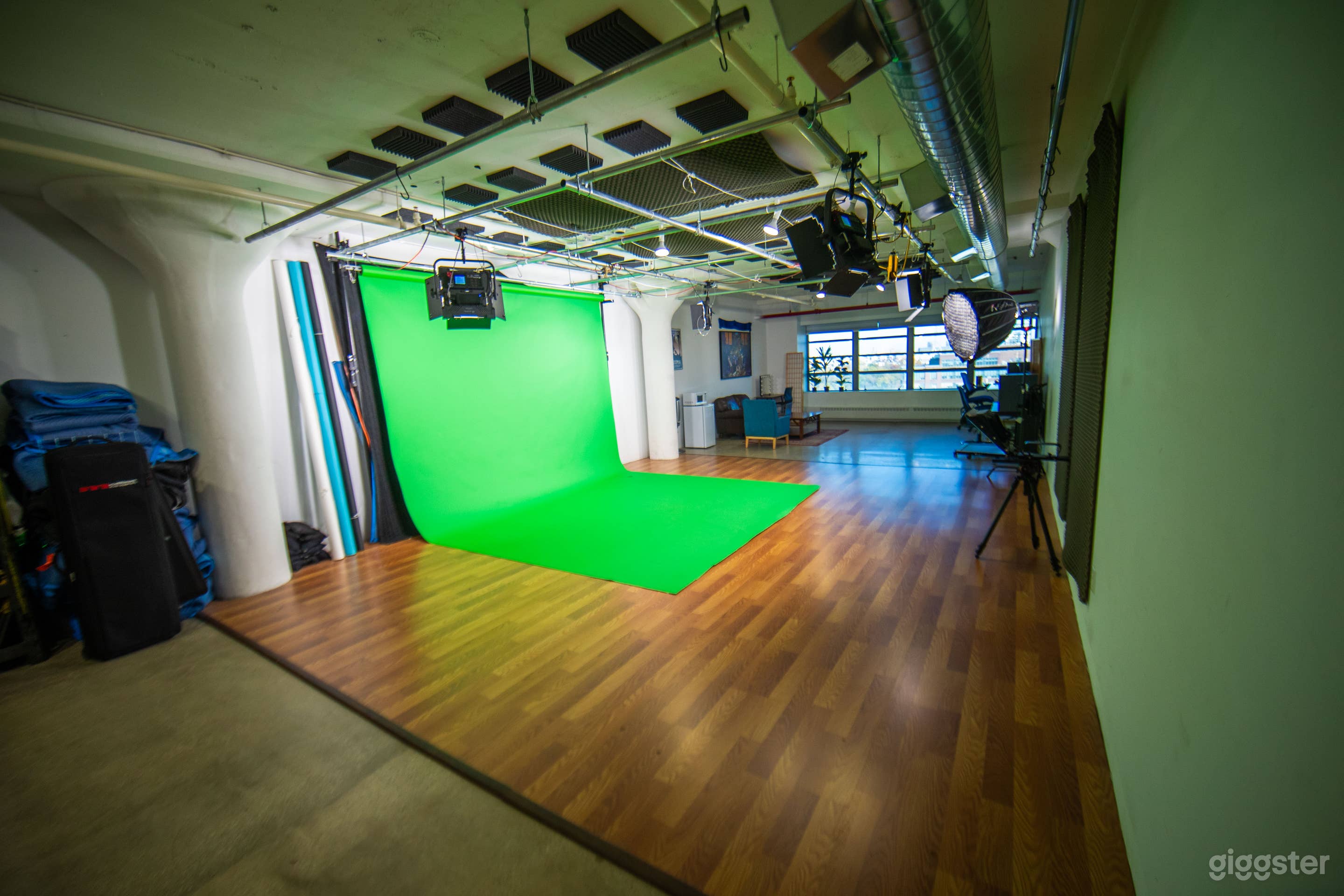 Full length green screen and production stage