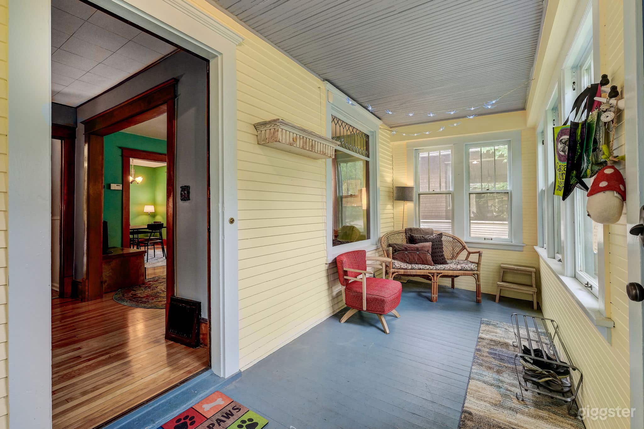 Front porch, view into main house.