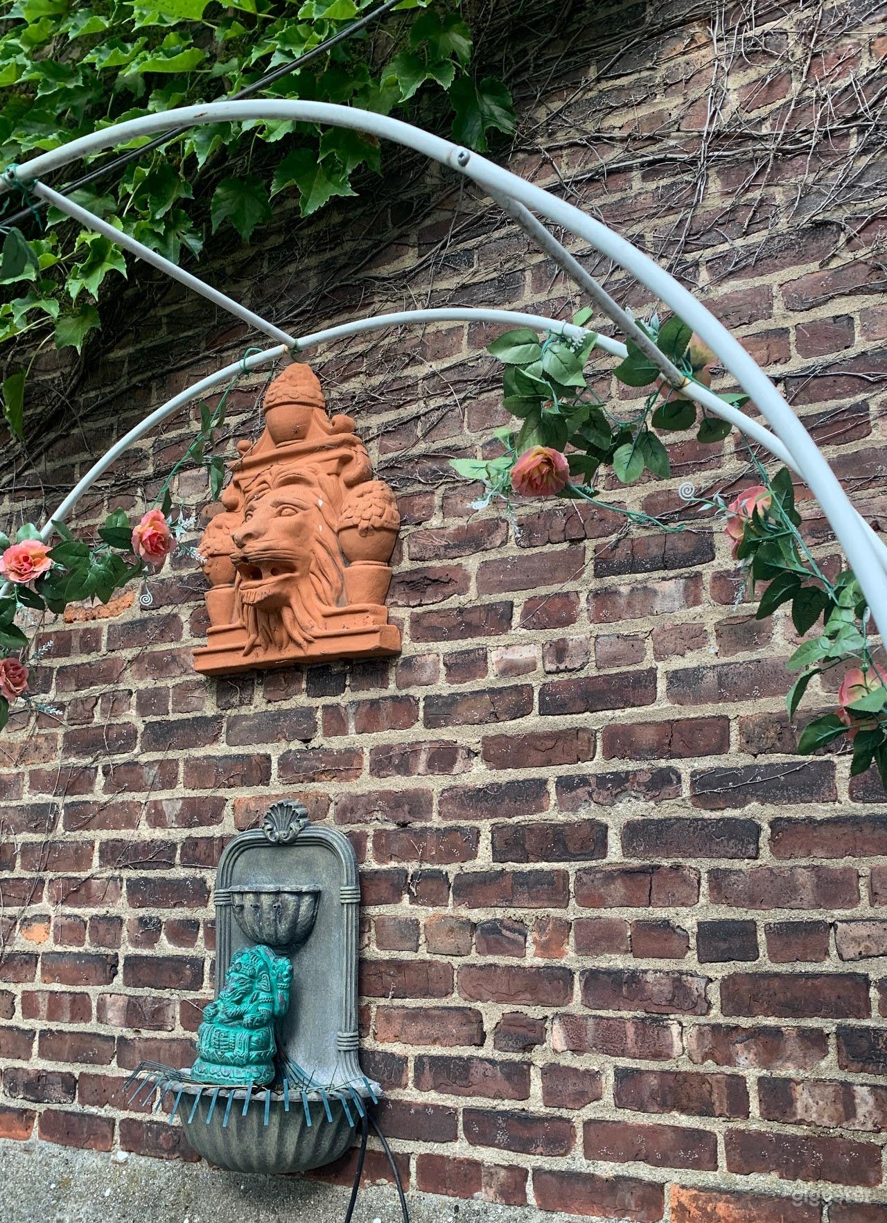 Dual Working Fountains Back Yard - Close-up View