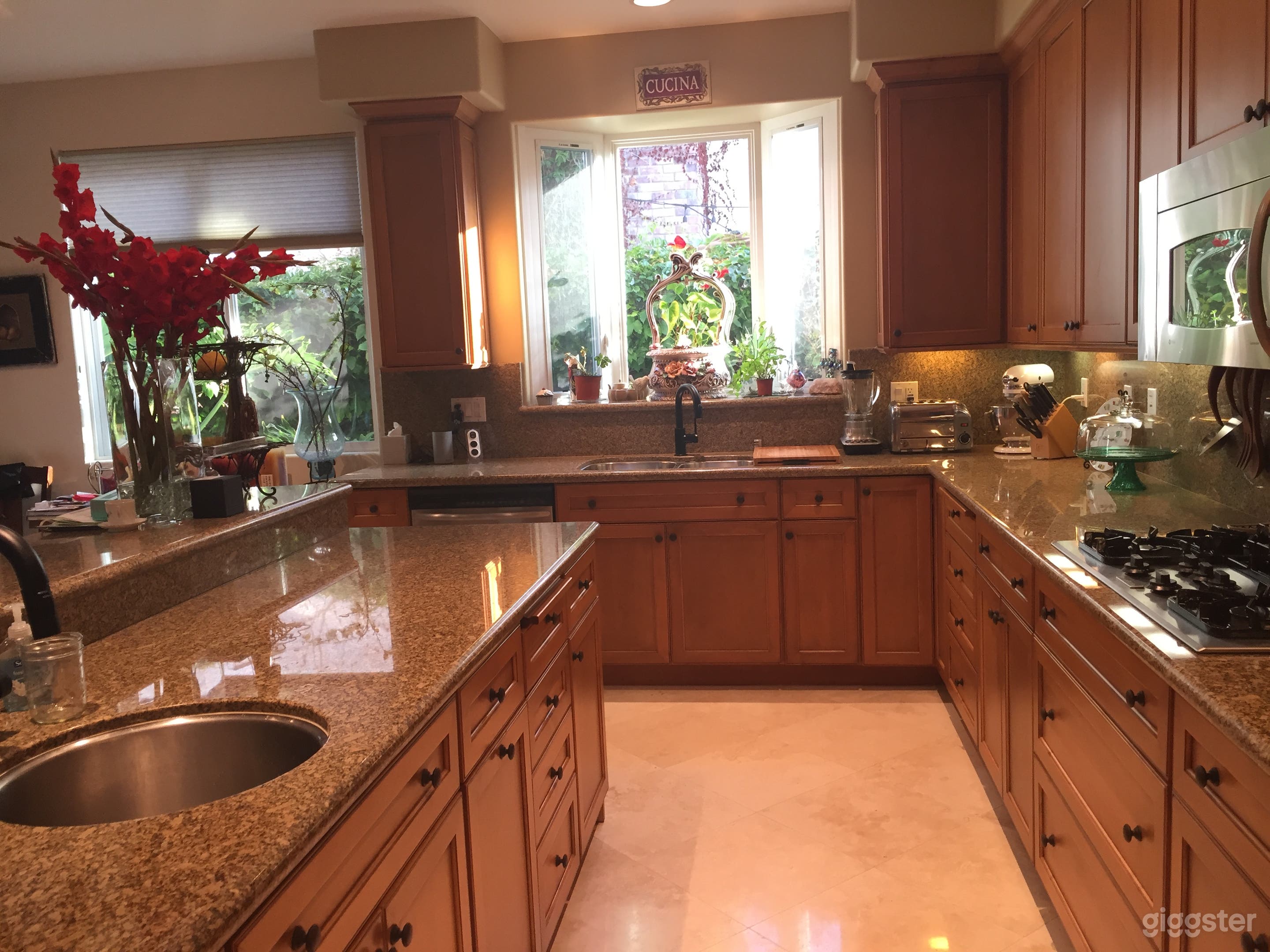 Large kitchen with granite countertops 