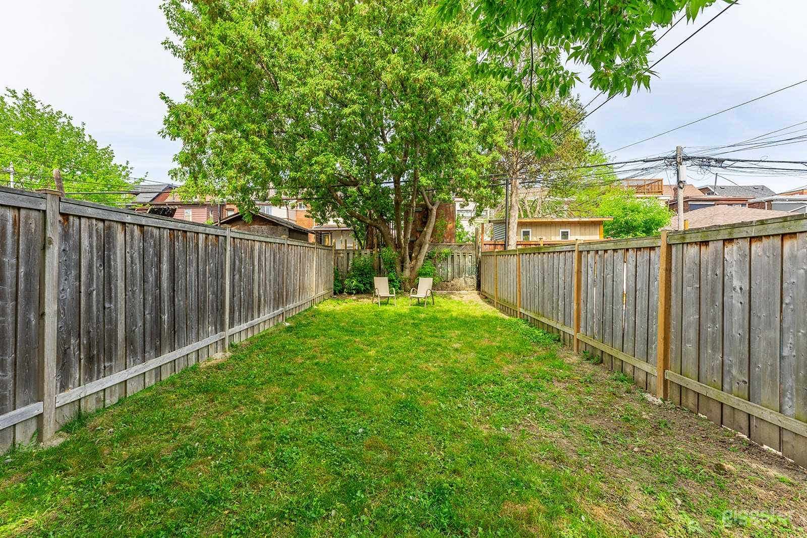 Huge backyard! Blank canvas for any production needs. In the warm months there is a thin garden around the perimeter with beautiful peonies, tulips, hydrangea, dahlias, and more green grass throughout.