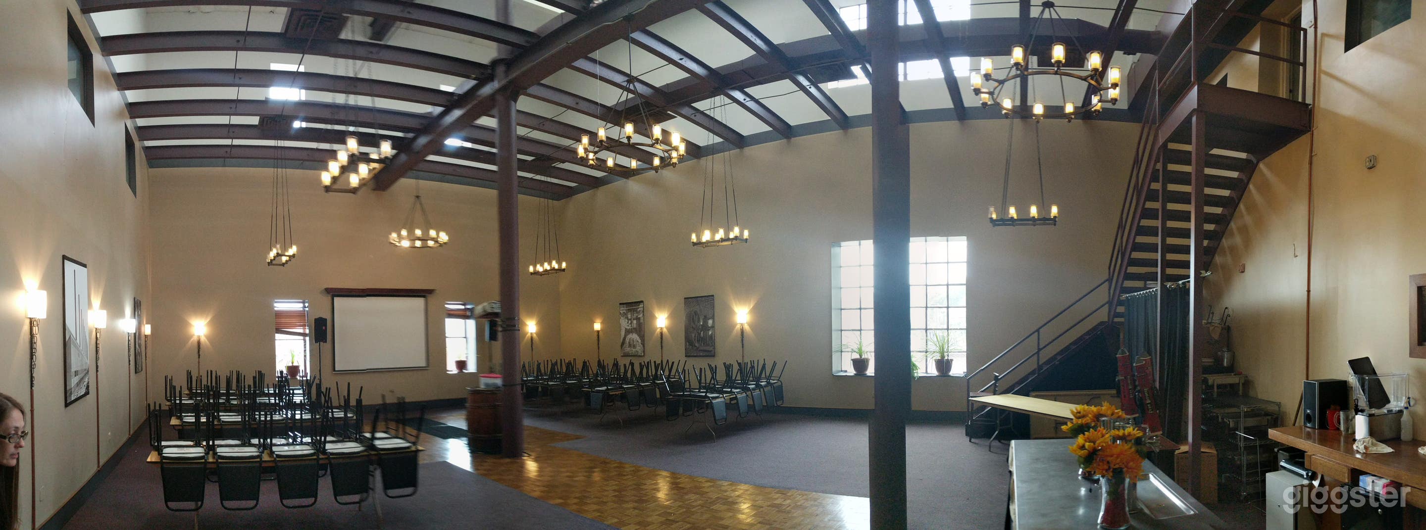 Penn Brewery Eisenhalle Banquet Room with Skylight Ceiling and Iron Beams