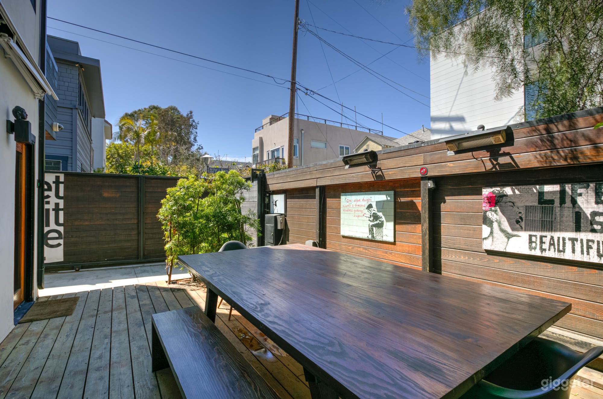 Ping pong-sized outdoor dining table seats 16, perfect for production meals, BTS shots, or scene work. Versatile &amp; crew-ready.