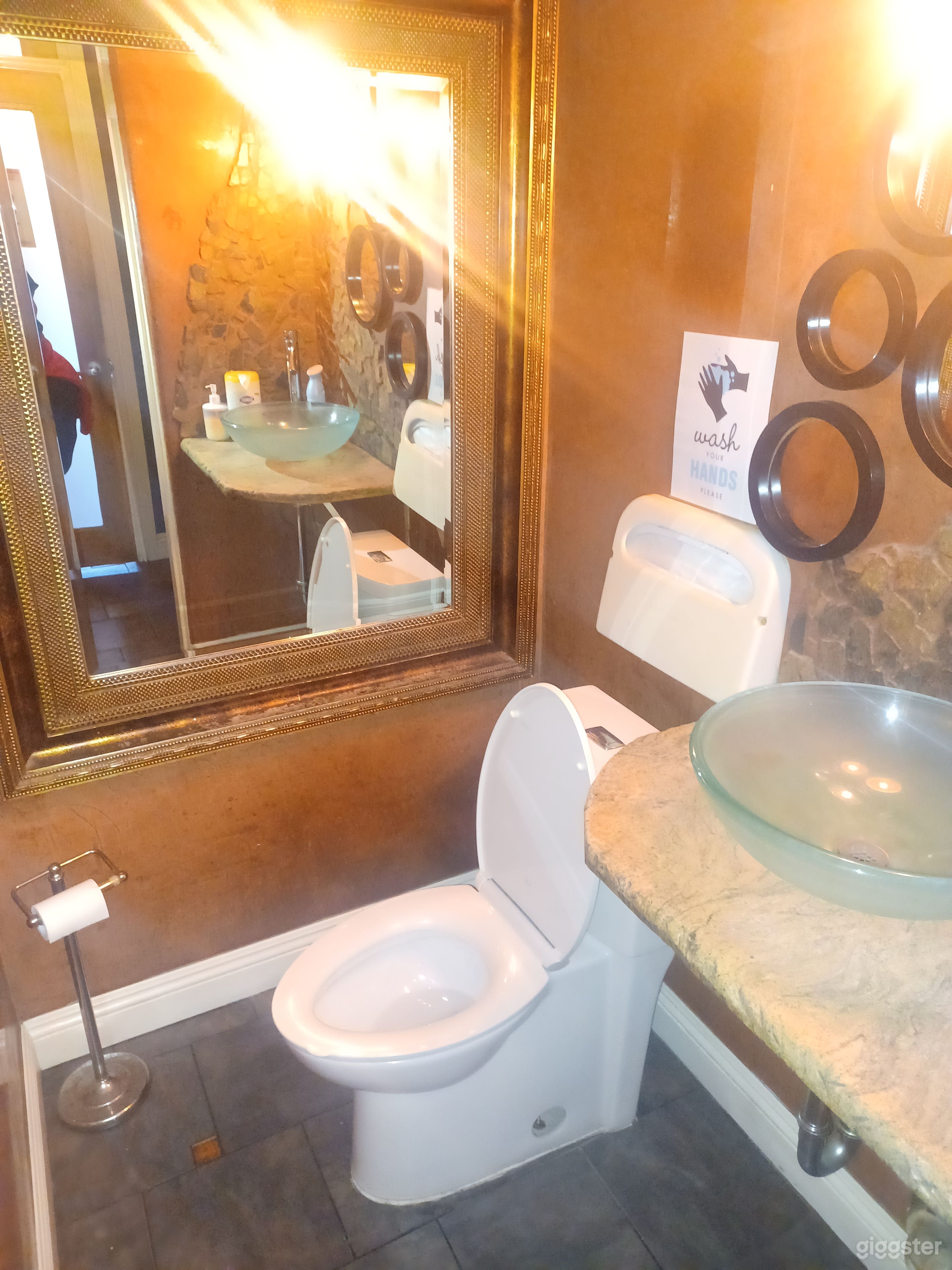 Two Restrooms, Shower, disinfected daily