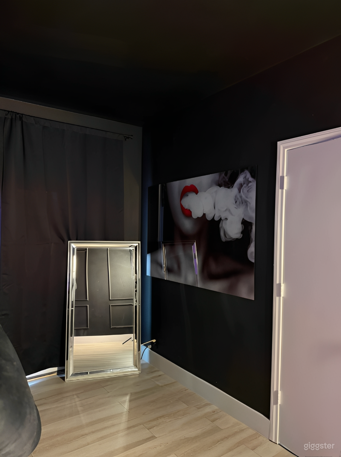 Moody Luxury Blackout Studio with LED Fireplace Photo 4