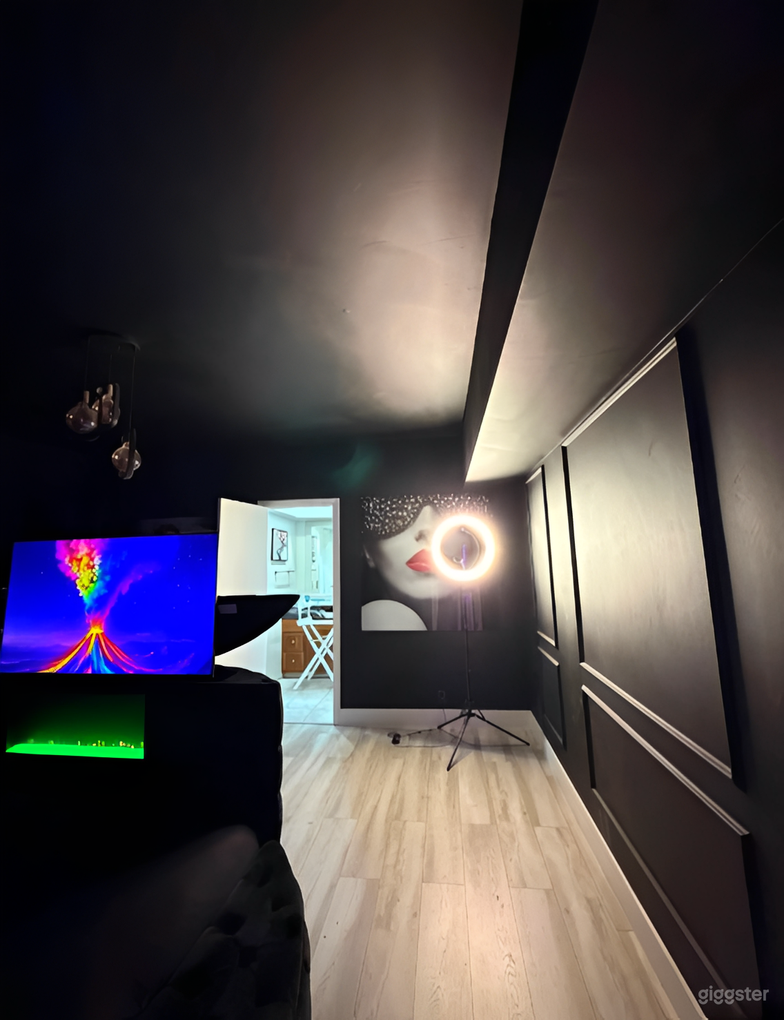 Moody Luxury Blackout Studio with LED Fireplace Photo 2