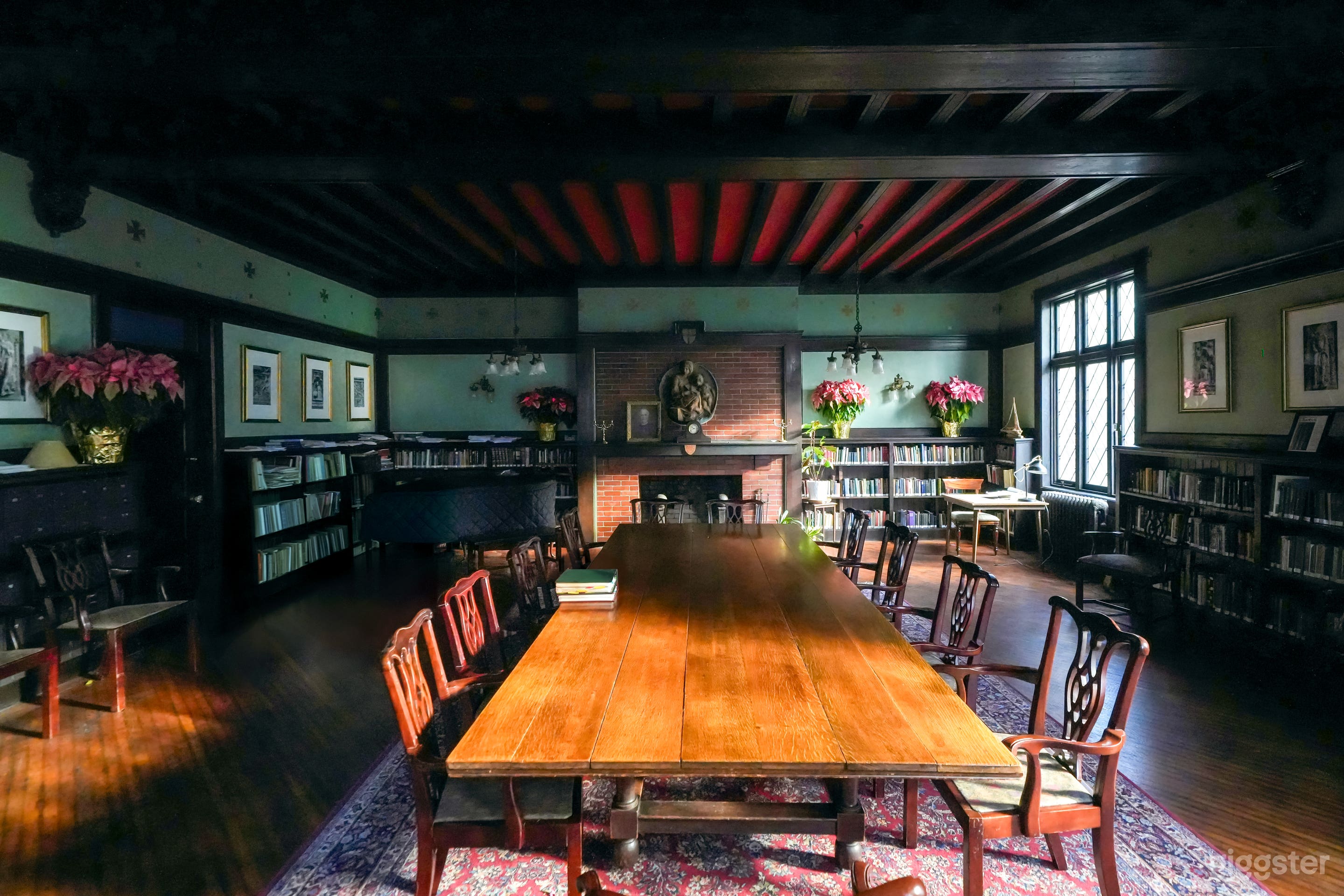 19th Century Space with Fireplace and Library Photo 3