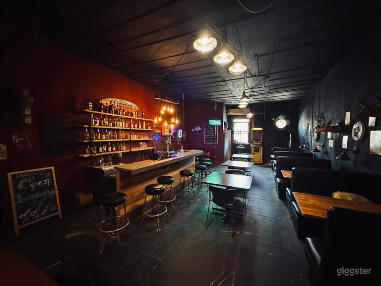  Dark Retro Dive Bar With Booths and Liquor Wall 