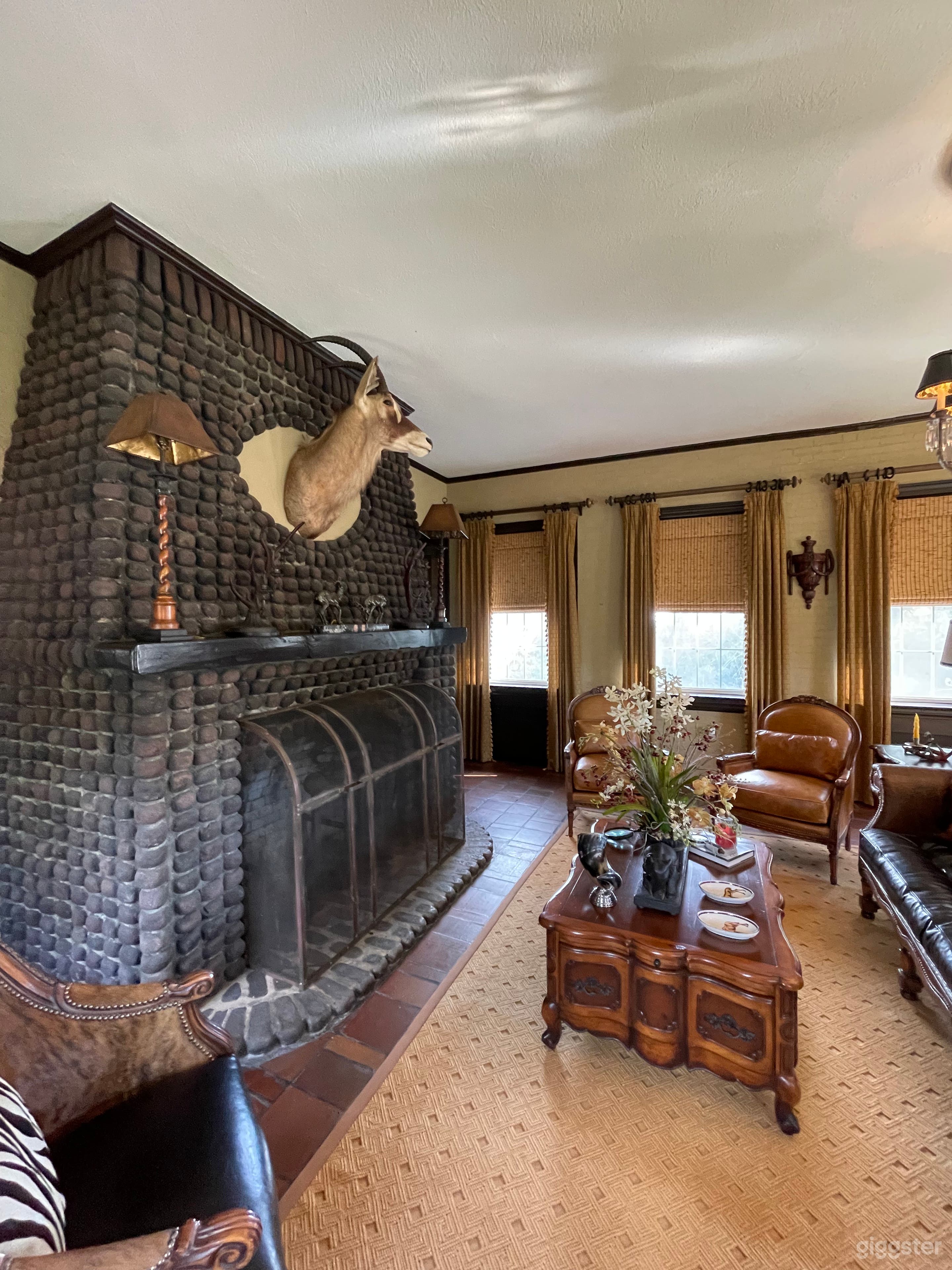 Fireplace in oval family room