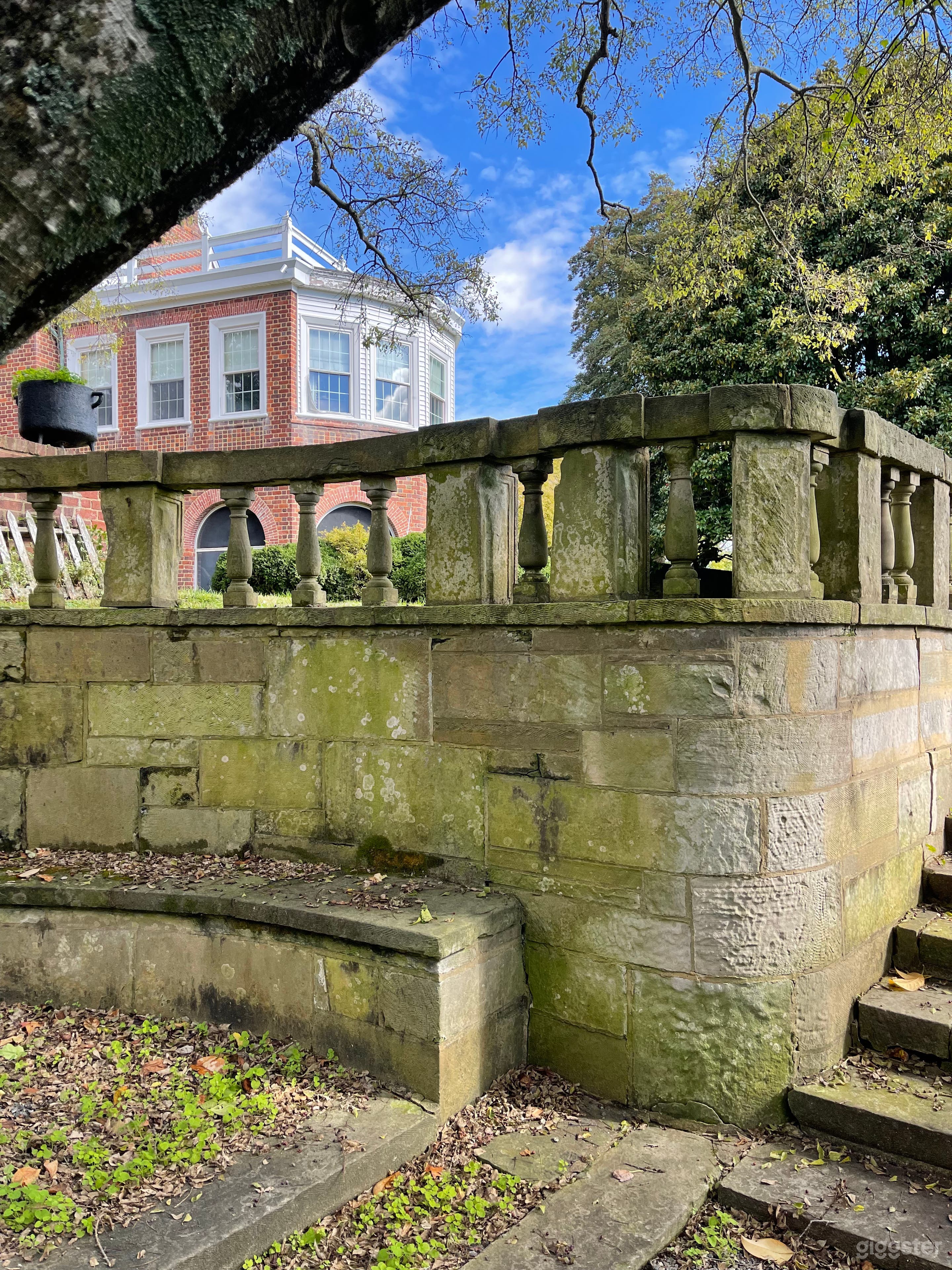 Stone wall on grounds