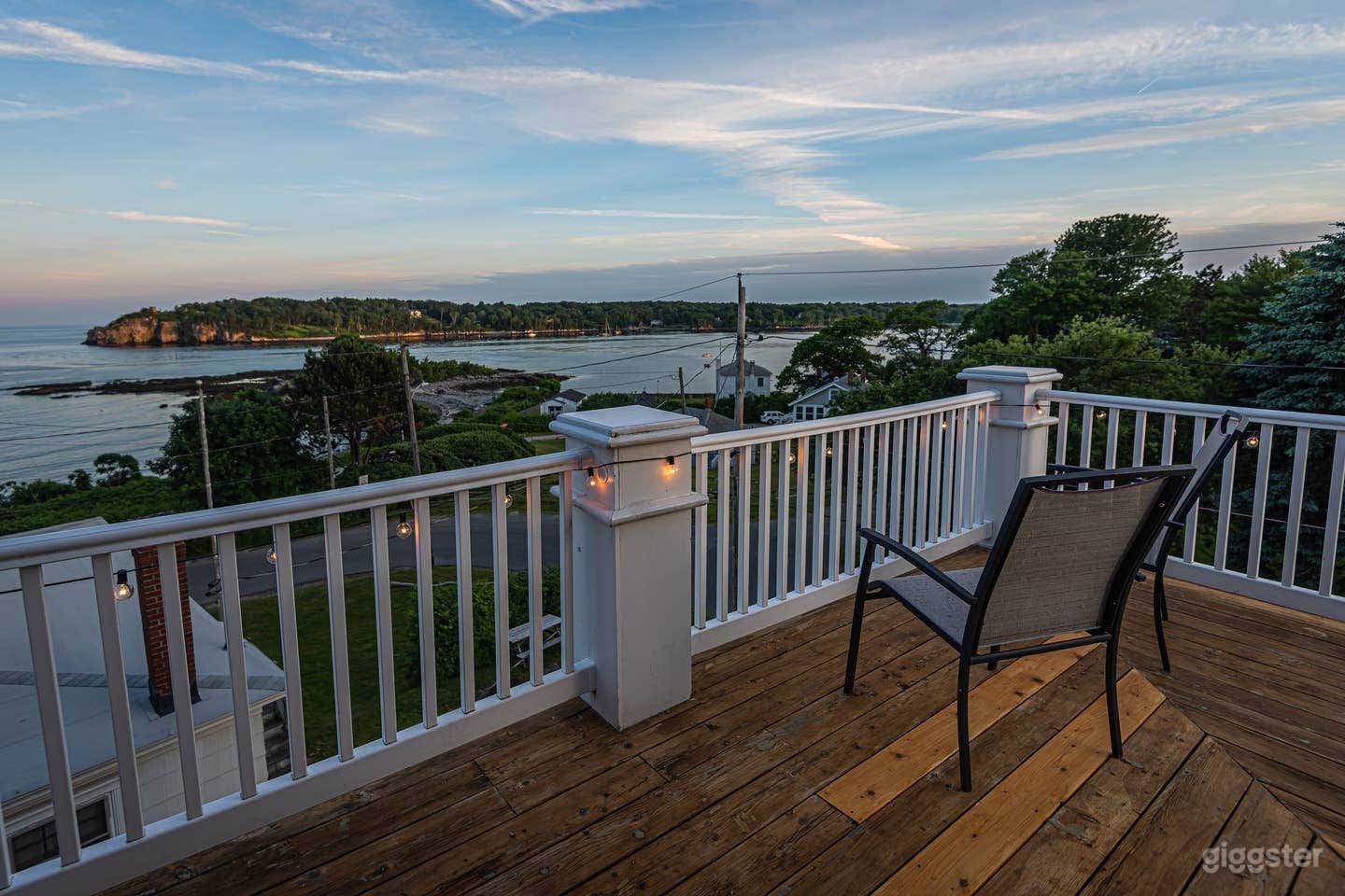 Main bedroom roof deck with Atlantic horizon, Cushing's Island, Whitehead passage, and Casco Bay views