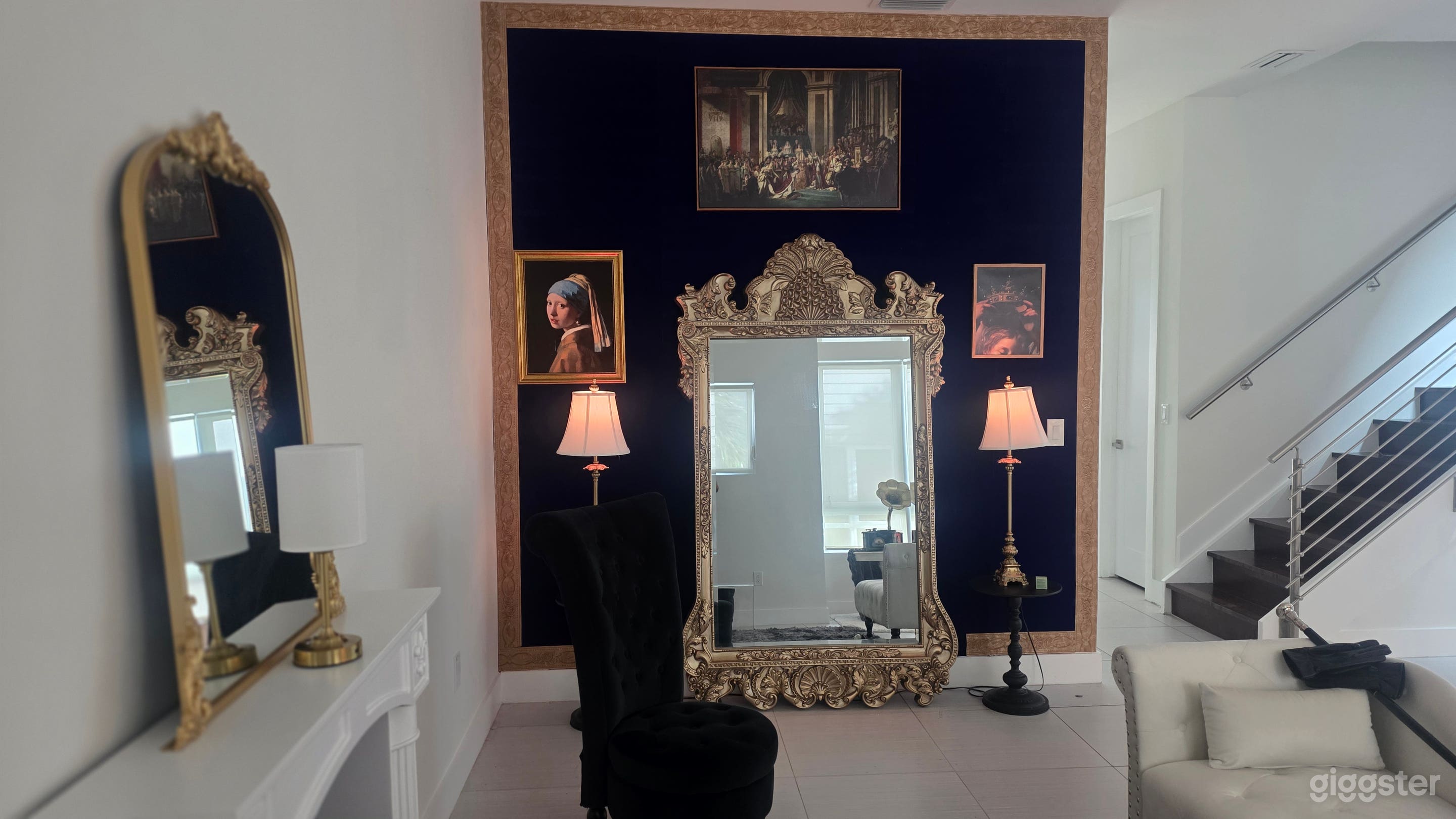 French Room — A curated Parisian-inspired salon evoques a townhome in la Rue St Honore with elegant textures, layered décor, and cinematic depth. Ideal for editorial portraits, fashion content, intimate interviews, and timeless luxury storytelling.