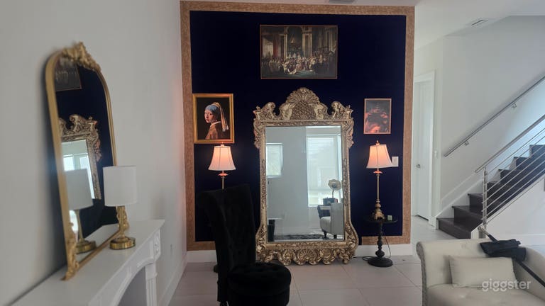  French Room — A curated Parisian-inspired salon evoques a townhome in la Rue St Honore with elegant textures, layered décor, and cinematic depth. Ideal for editorial portraits, fashion content, intimate interviews, and timeless luxury storytelling. 