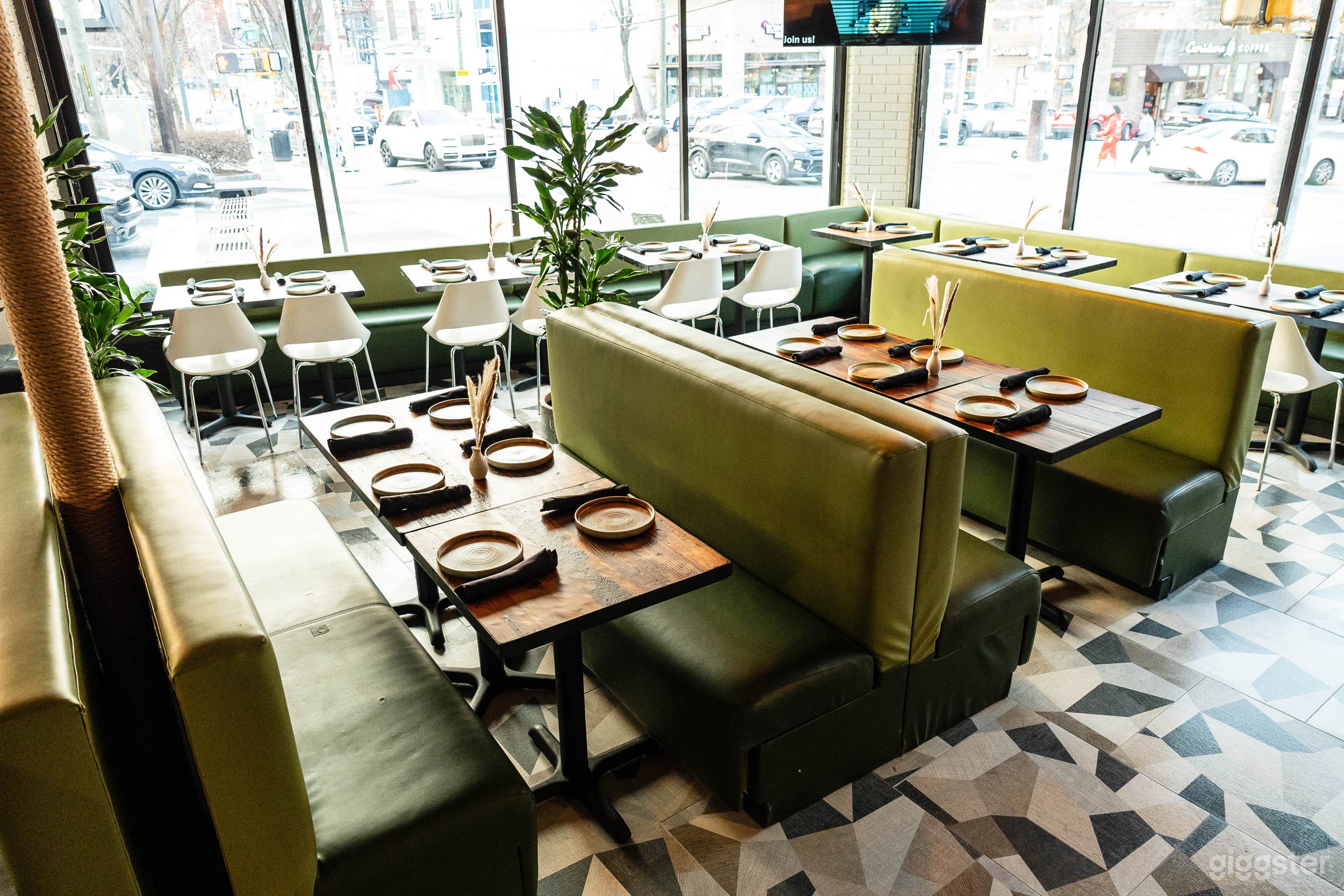 main dining room showing the windows that slide/open