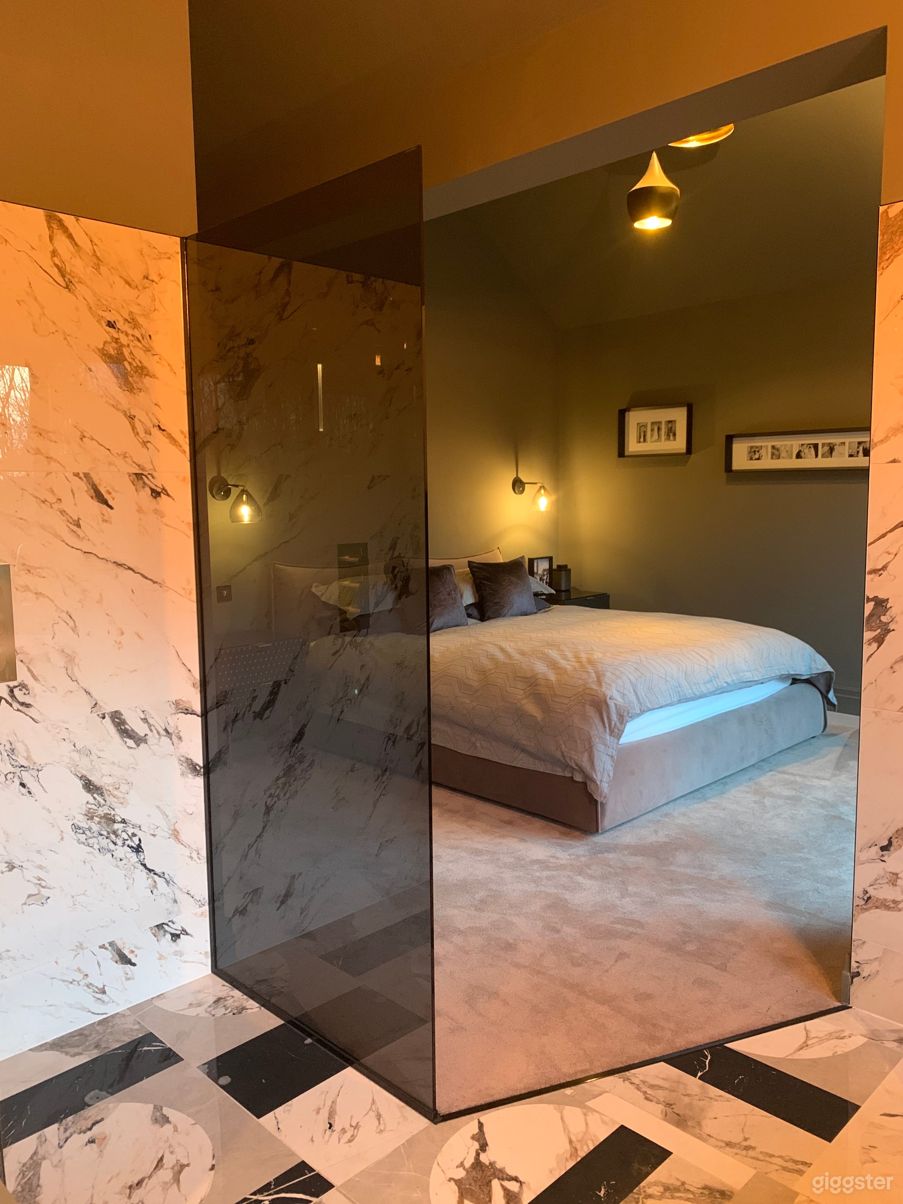 Open plan master bedroom with bathroom