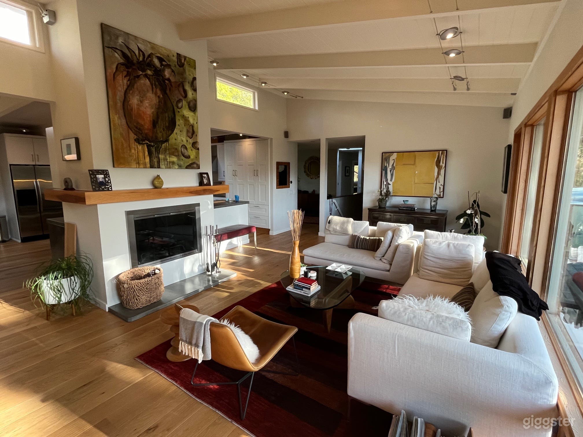 Living room with real wood burning Fireplace