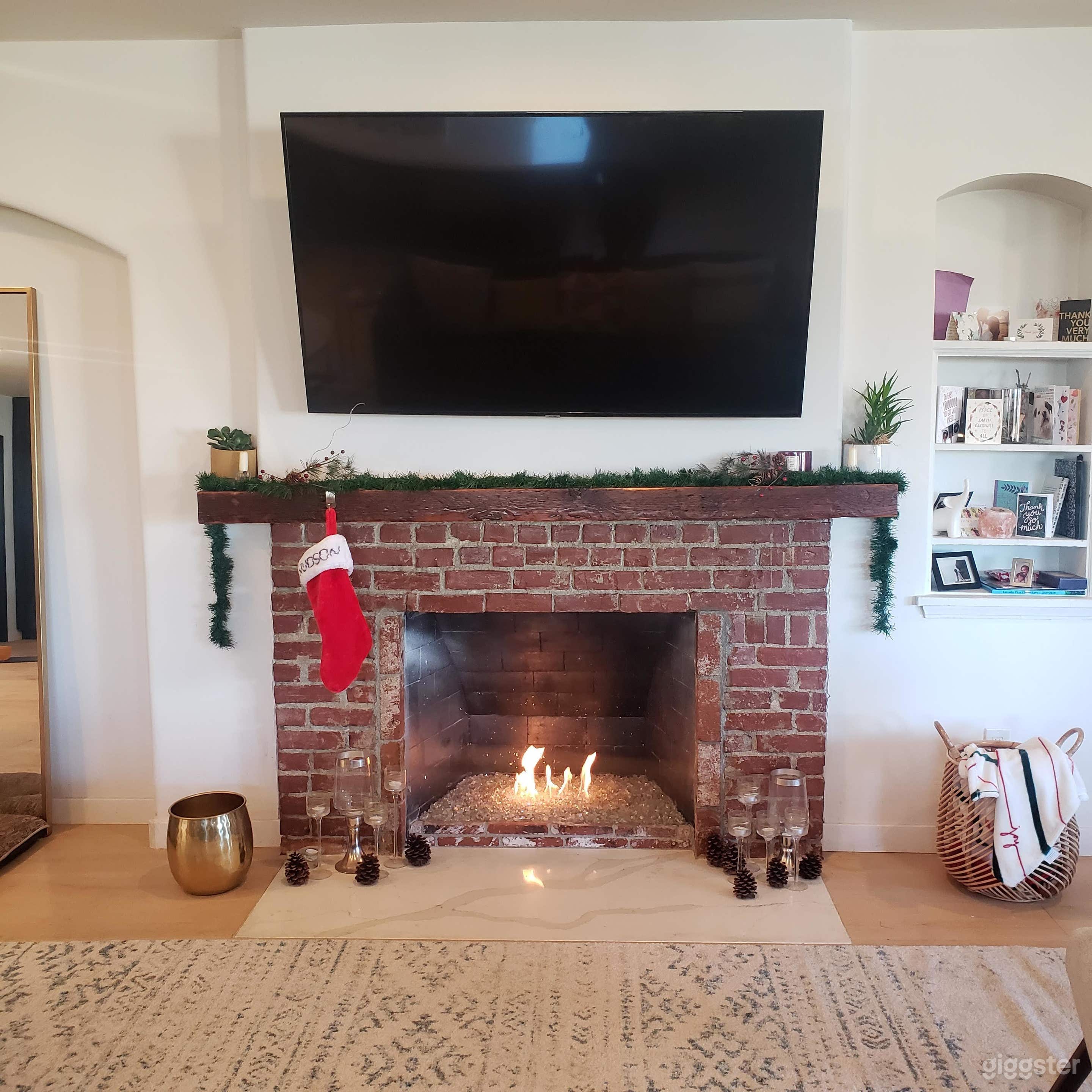 Gas burning fireplace.