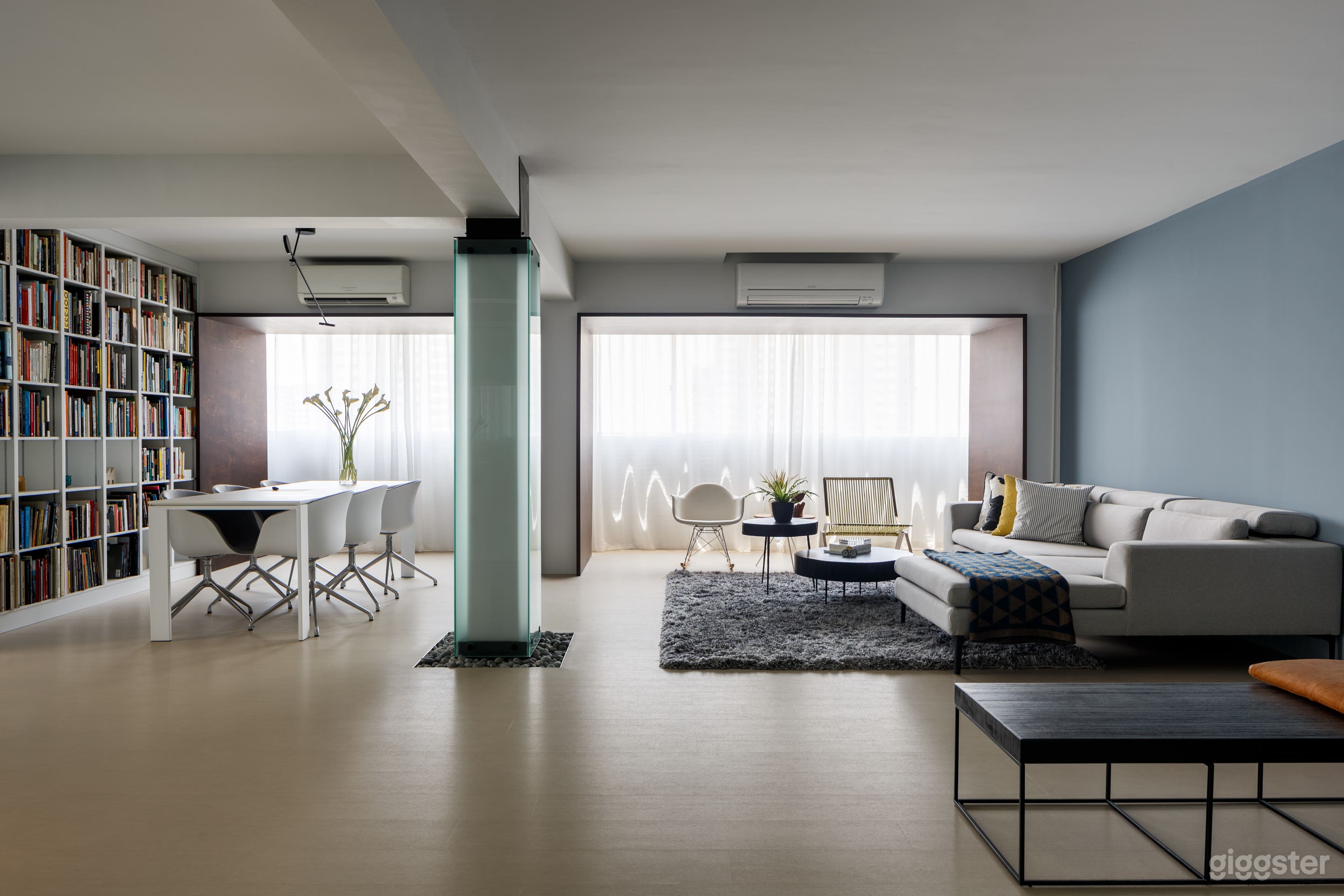 Spacious light filled interior with play of afternoon light