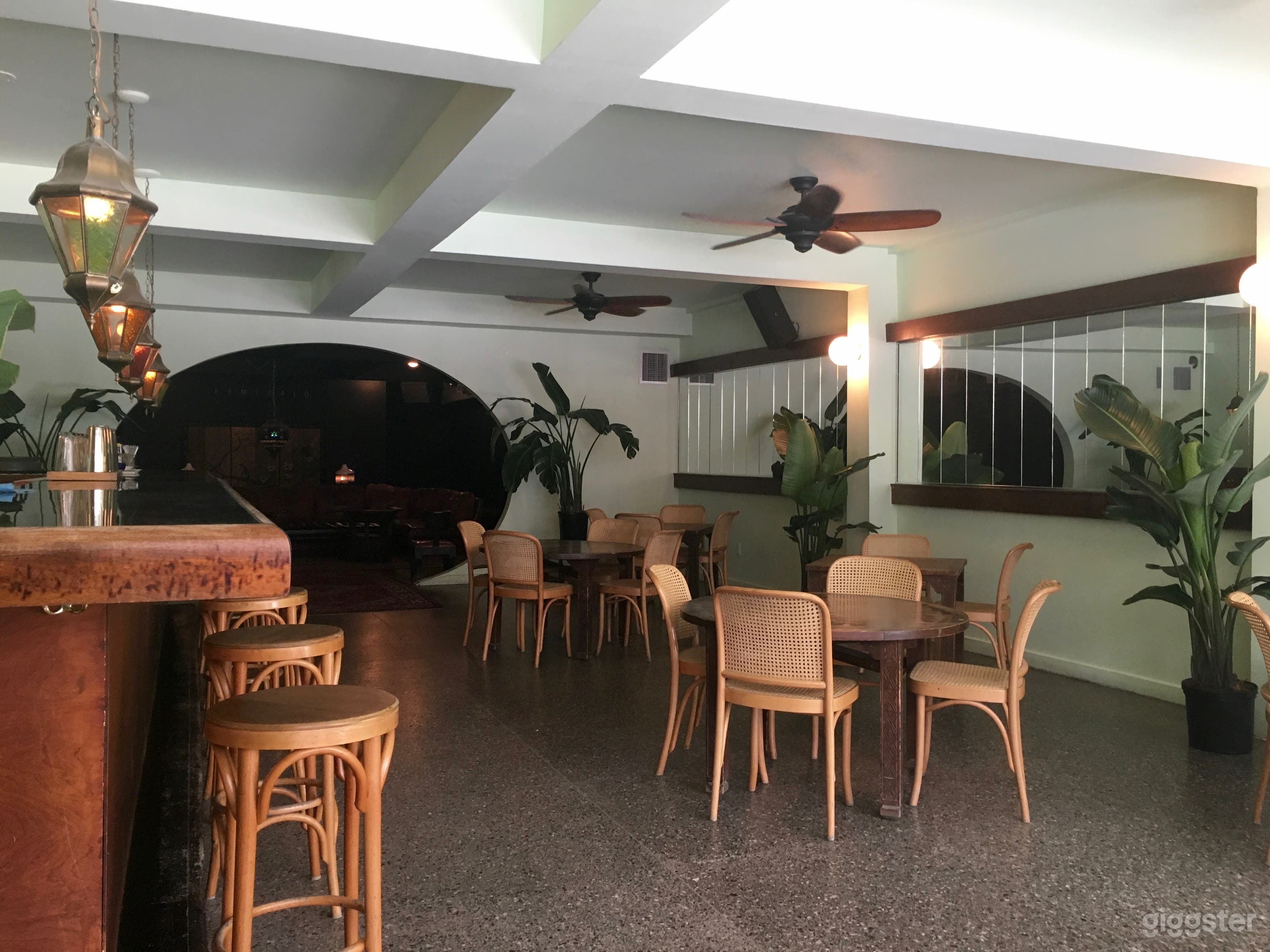 Front room, bar counter, dining tables