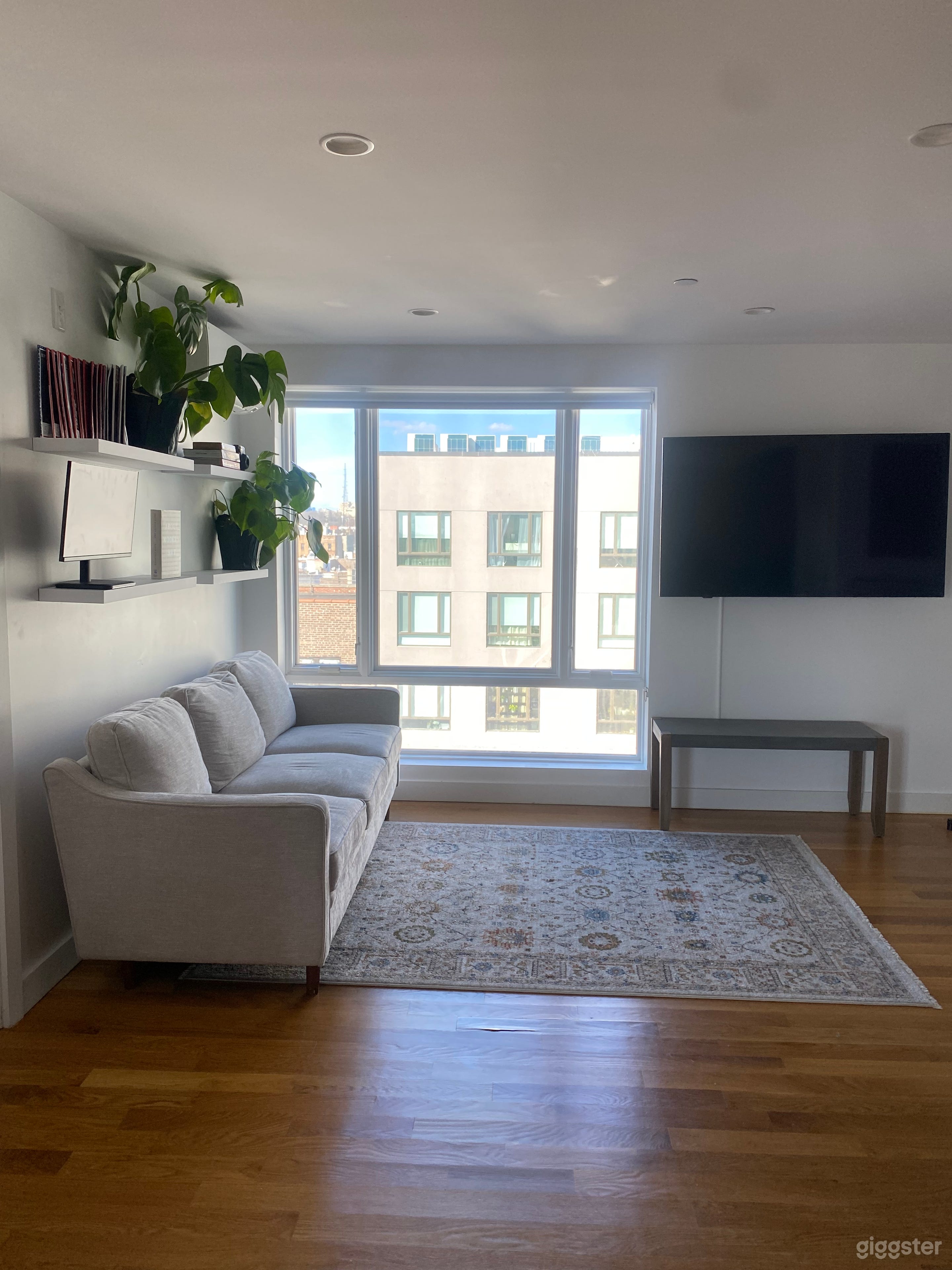 A living room area featuring a 58-inch television.