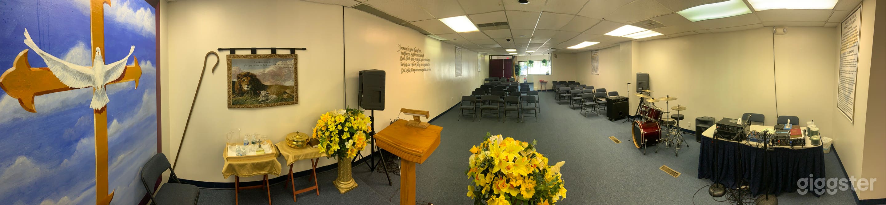 Podium and stage area from which to give sermons, talks or presentations.