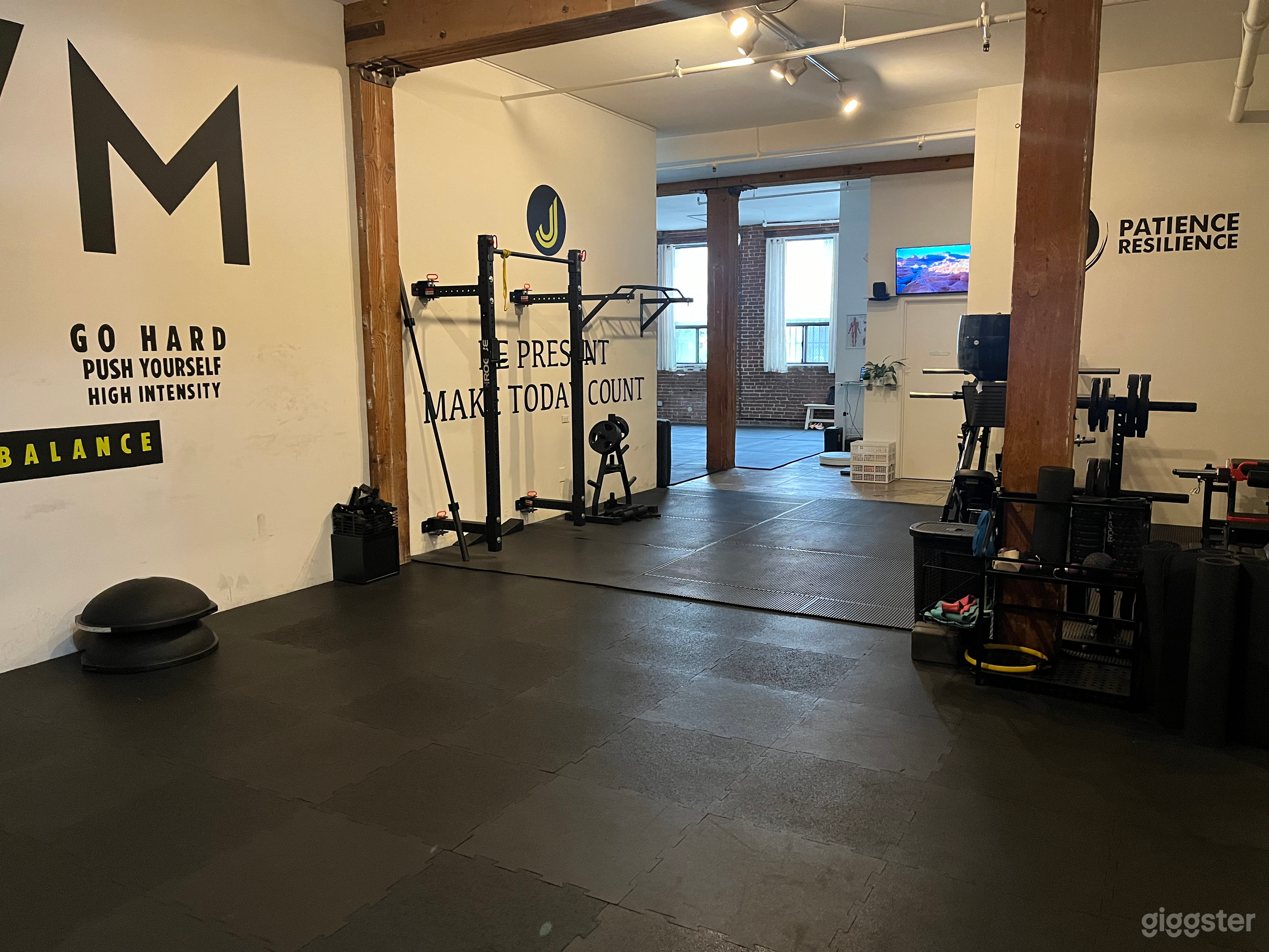 Main Room, removable rubber flooring. 