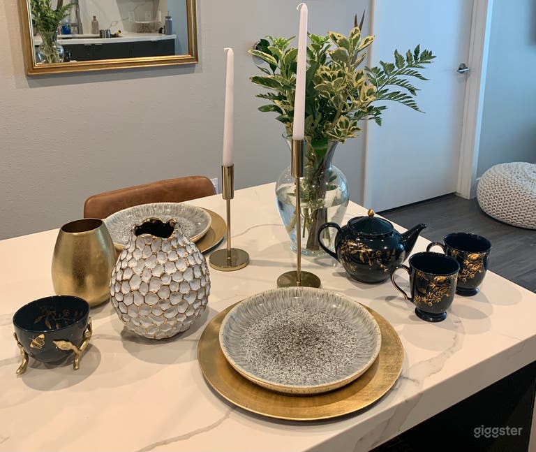 White Marble Kitchen Island.  