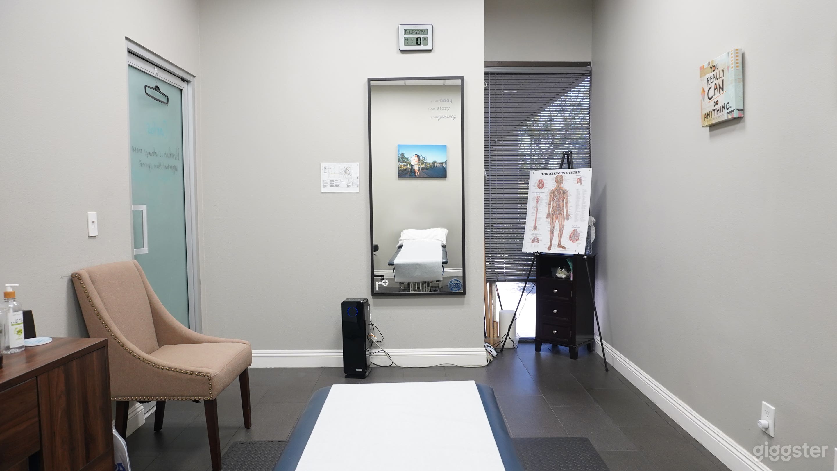 One of the four physical therapy treatment rooms at the clinic. Treatment room 1.