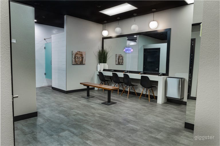  Toilet, shower, and makeup area 