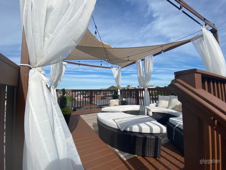  Cabana style rooftop deck with city views features luxury daybed  (now with option to cover with heated tent!) 