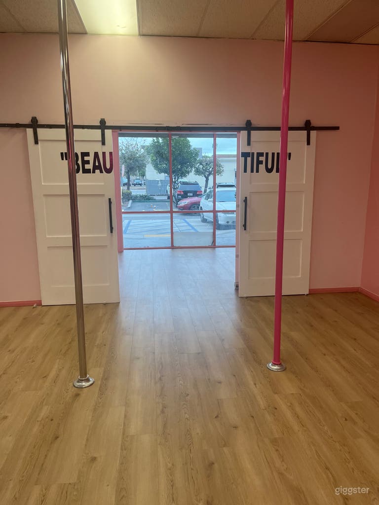  French Doors leading from Front desk area to dance room 