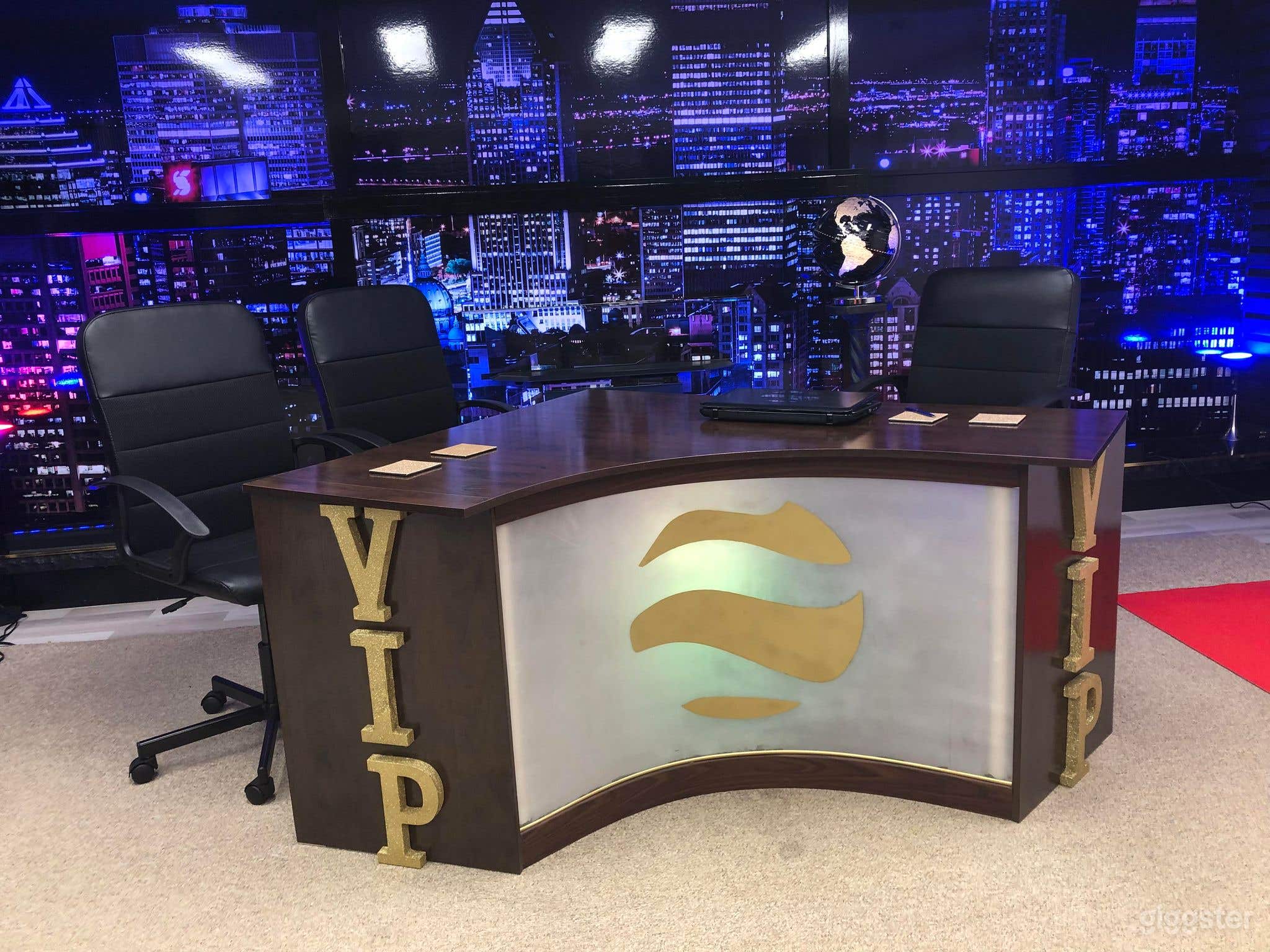 Amazing night view downtown Montreal tv studio 