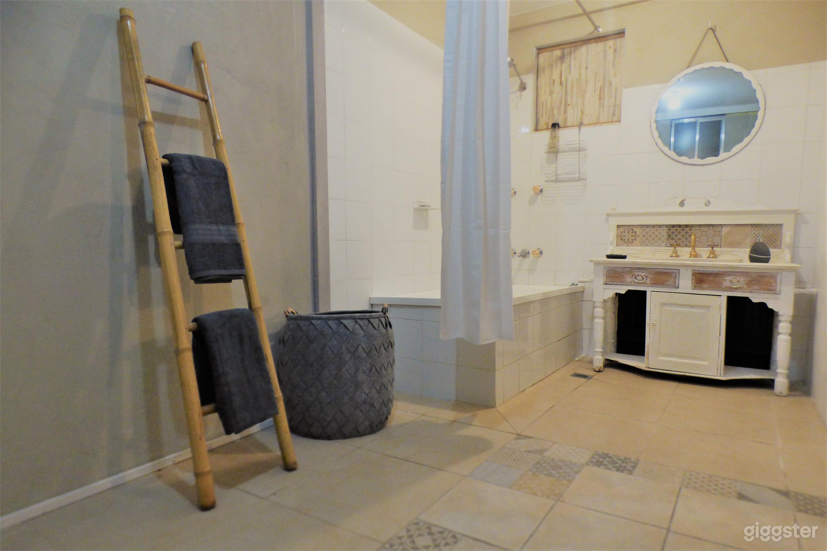 Bathroom, shower over bath 