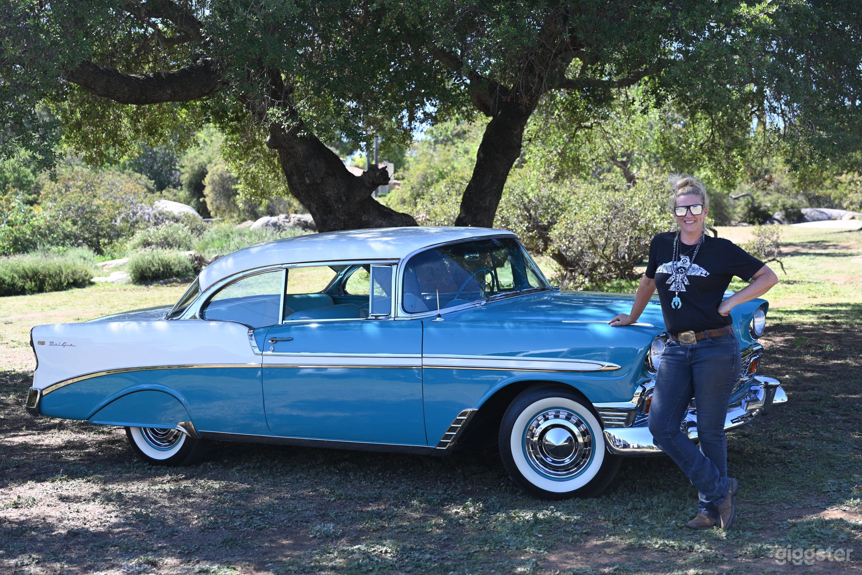 1956 Bel Air beneath the oak