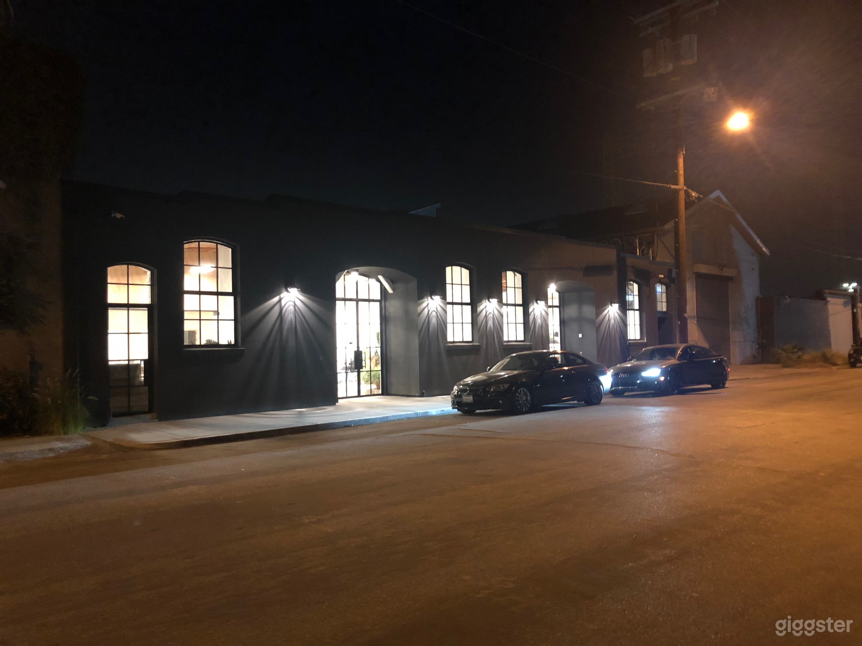 Front of building at night